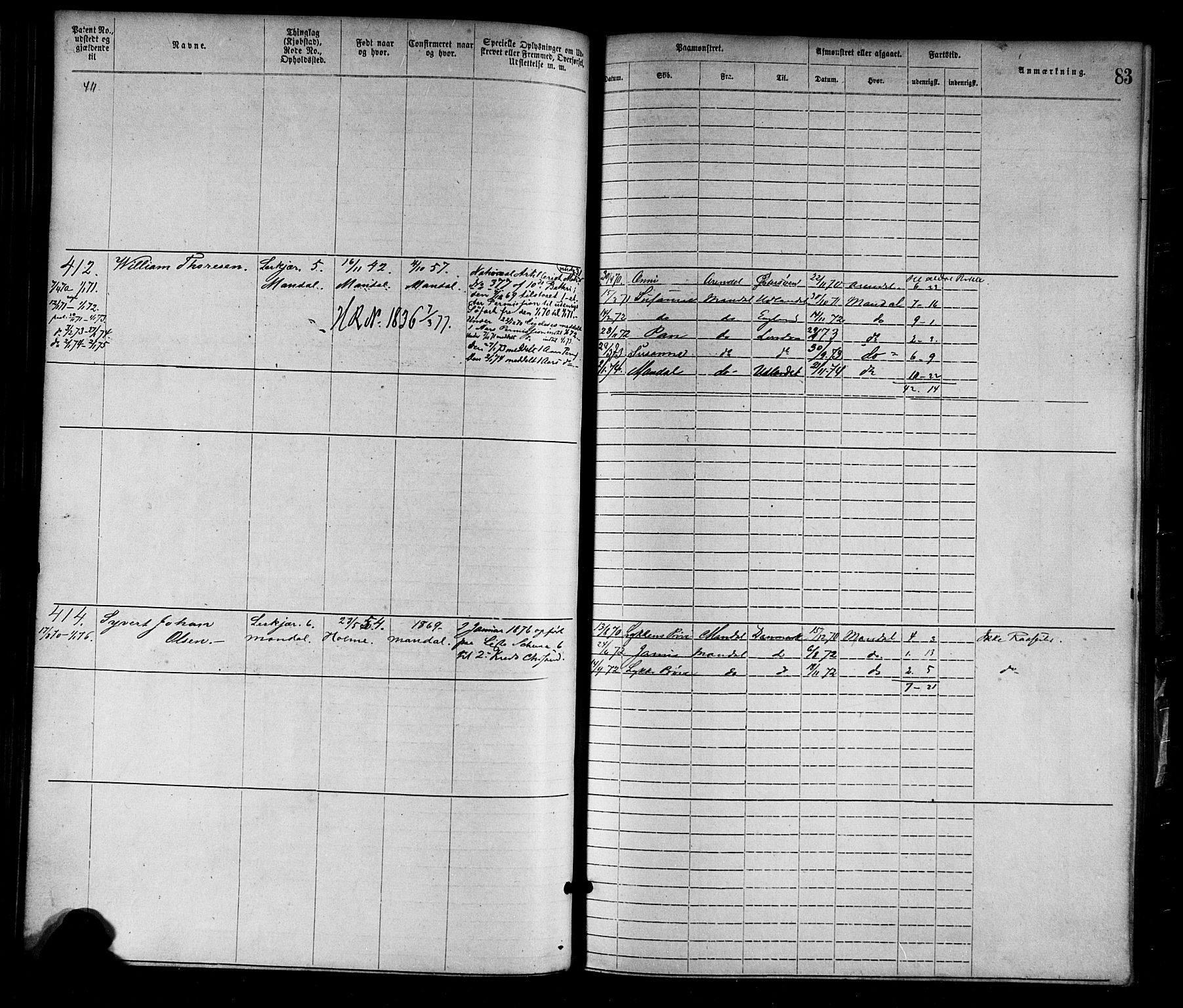 Mandal mønstringskrets, SAK/2031-0016/F/Fa/L0001: Annotasjonsrulle nr 1-1920 med register, L-3, 1869-1881, s. 111