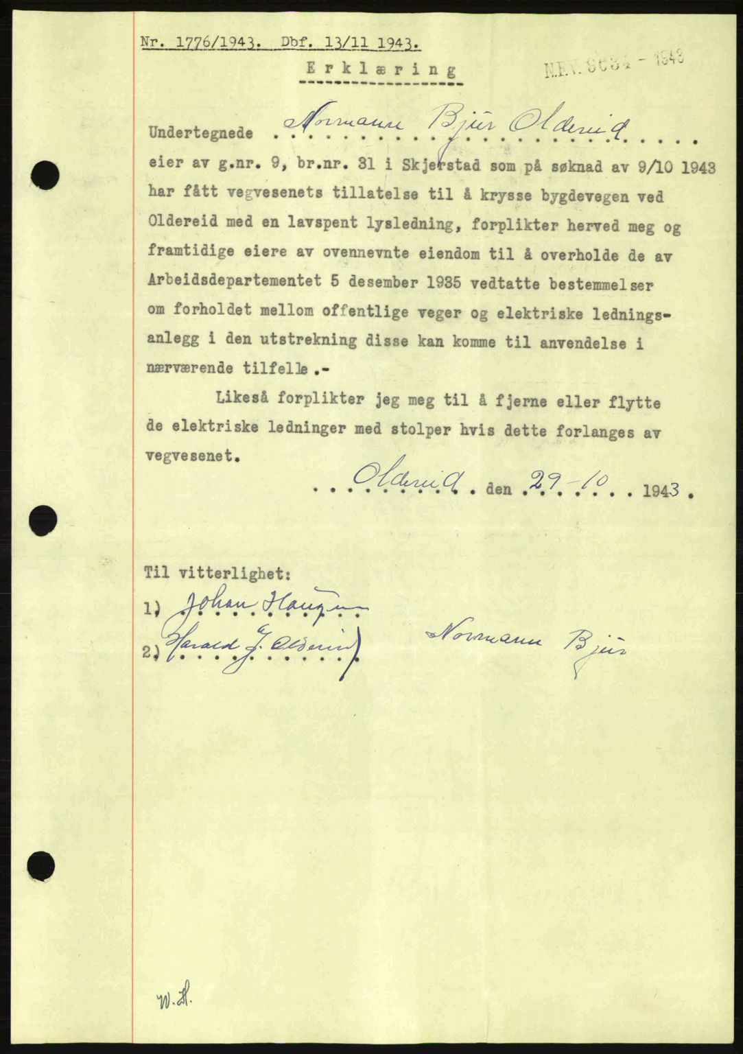 Salten sorenskriveri, SAT/A-4578/1/2/2C: Pantebok nr. A14-15, 1943-1945, Dagboknr: 1776/1943