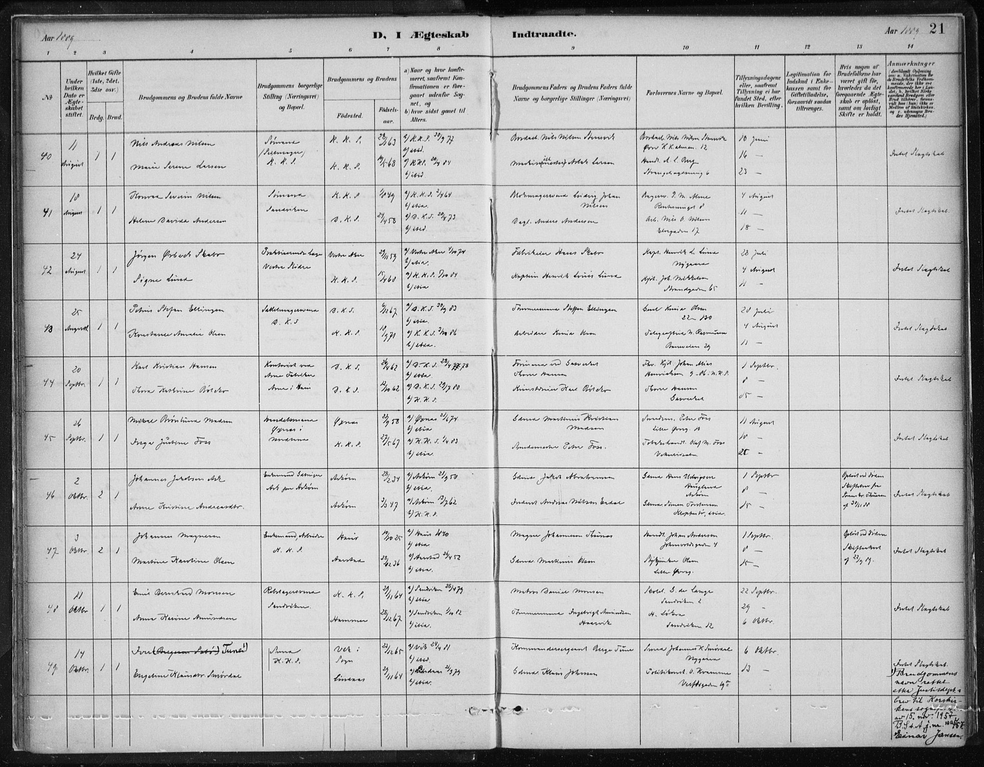 Korskirken sokneprestembete, AV/SAB-A-76101/H/Hab: Klokkerbok nr. D 3, 1887-1906, s. 21