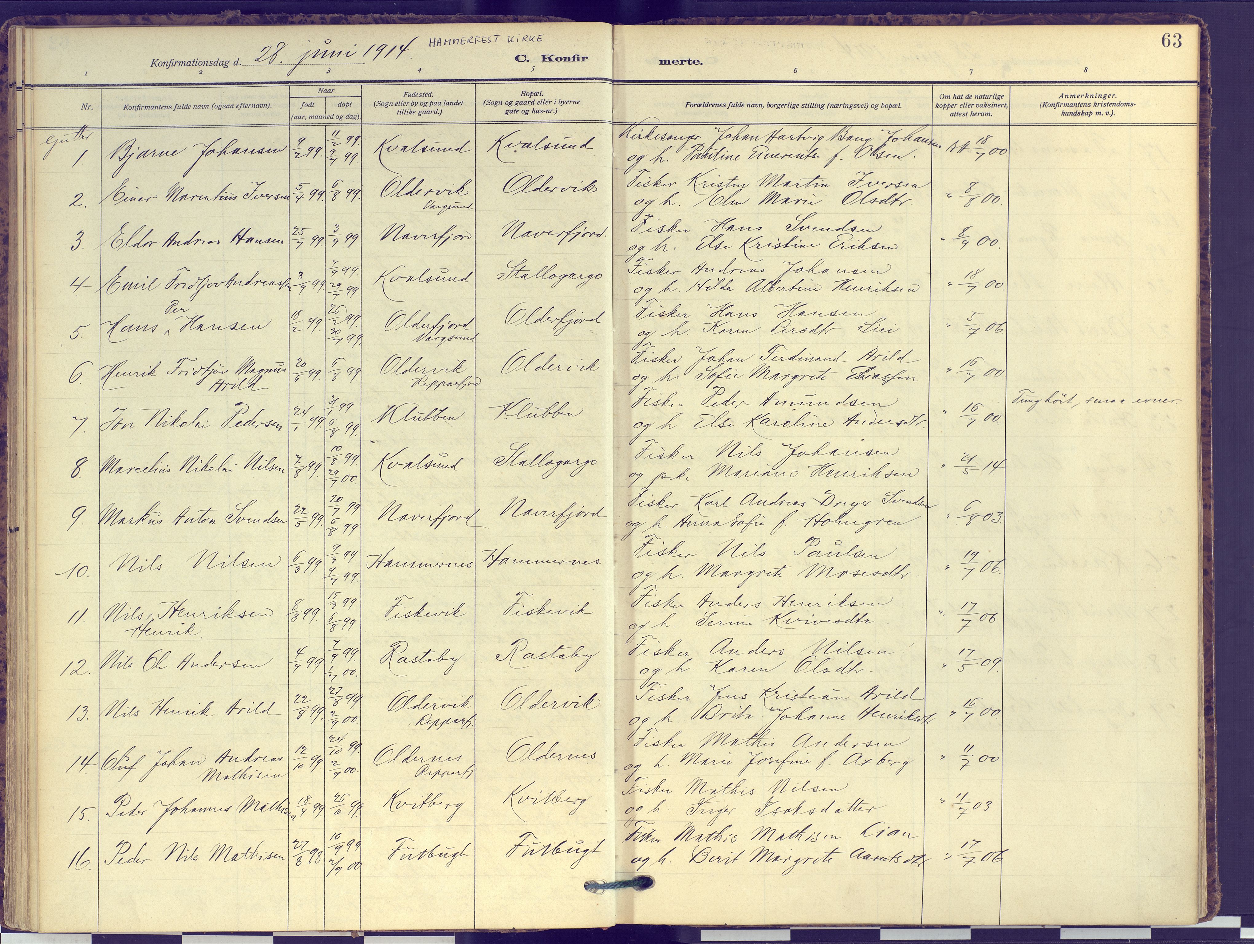 Hammerfest sokneprestkontor, AV/SATØ-S-1347/H/Ha/L0016.kirke: Ministerialbok nr. 16, 1908-1923, s. 63
