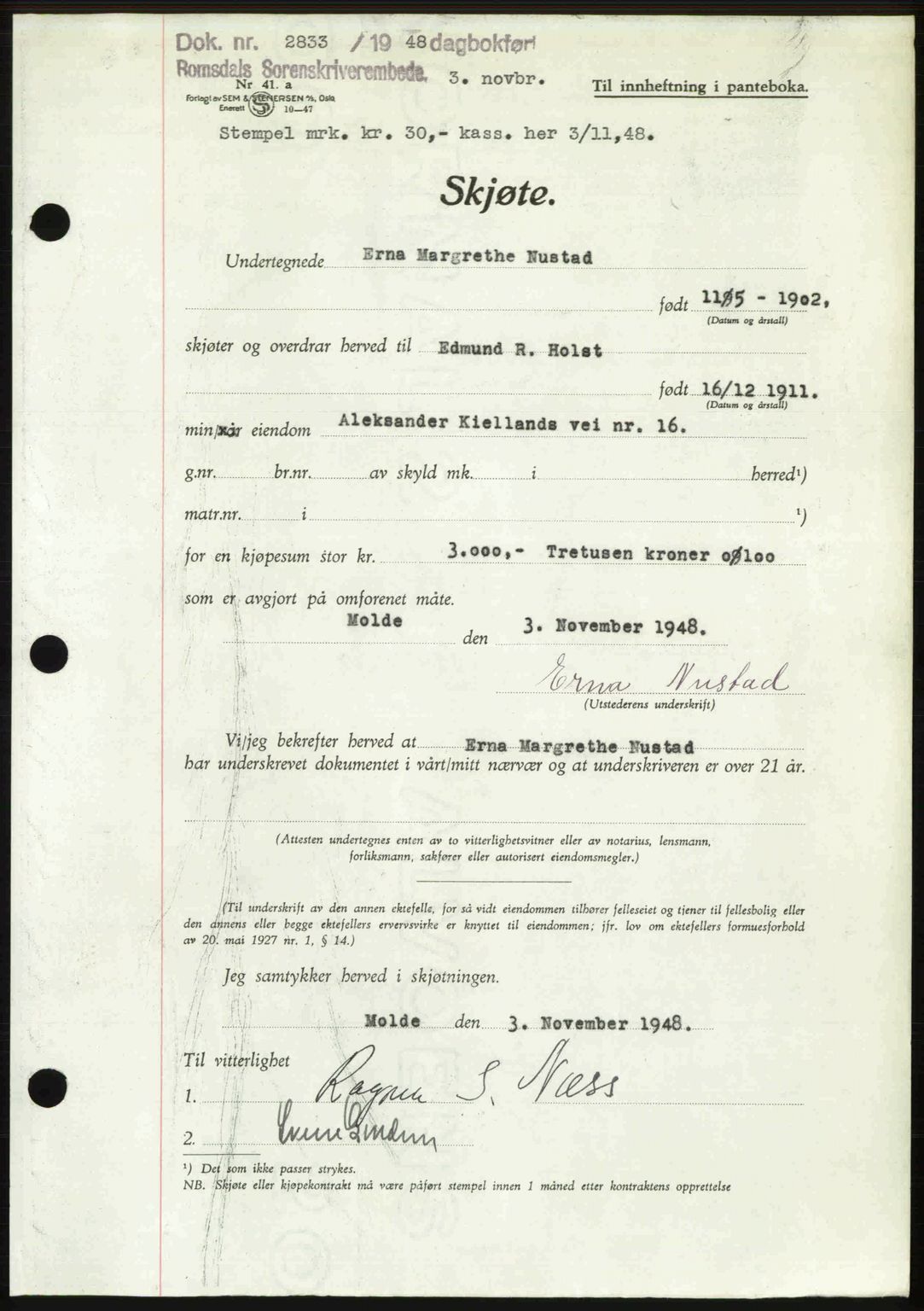 Romsdal sorenskriveri, SAT/A-4149/1/2/2C: Pantebok nr. A27, 1948-1948, Dagboknr: 2833/1948