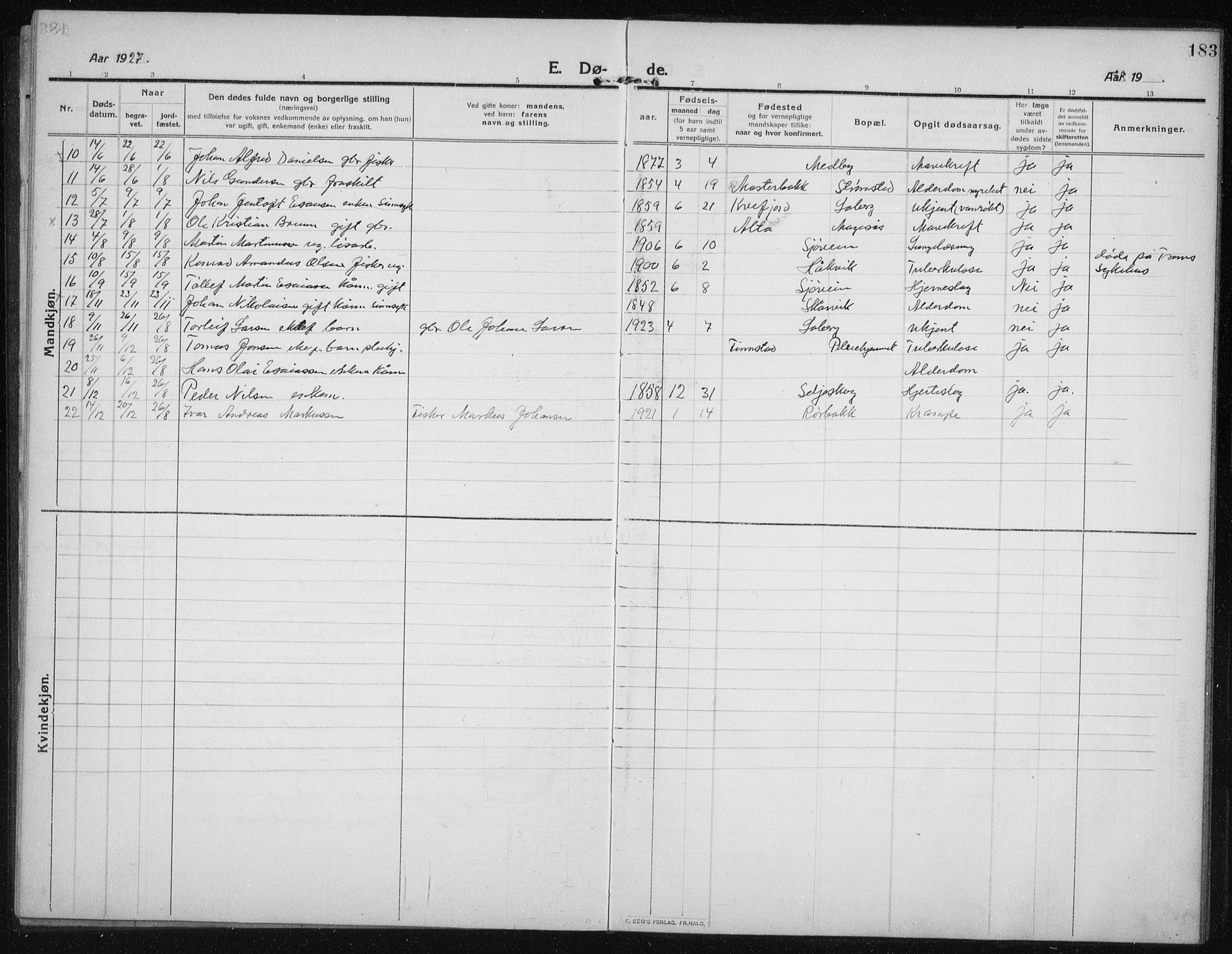 Salangen sokneprestembete, SATØ/S-1324/H/Ha/L0005klokker: Klokkerbok nr. 5, 1918-1937, s. 183