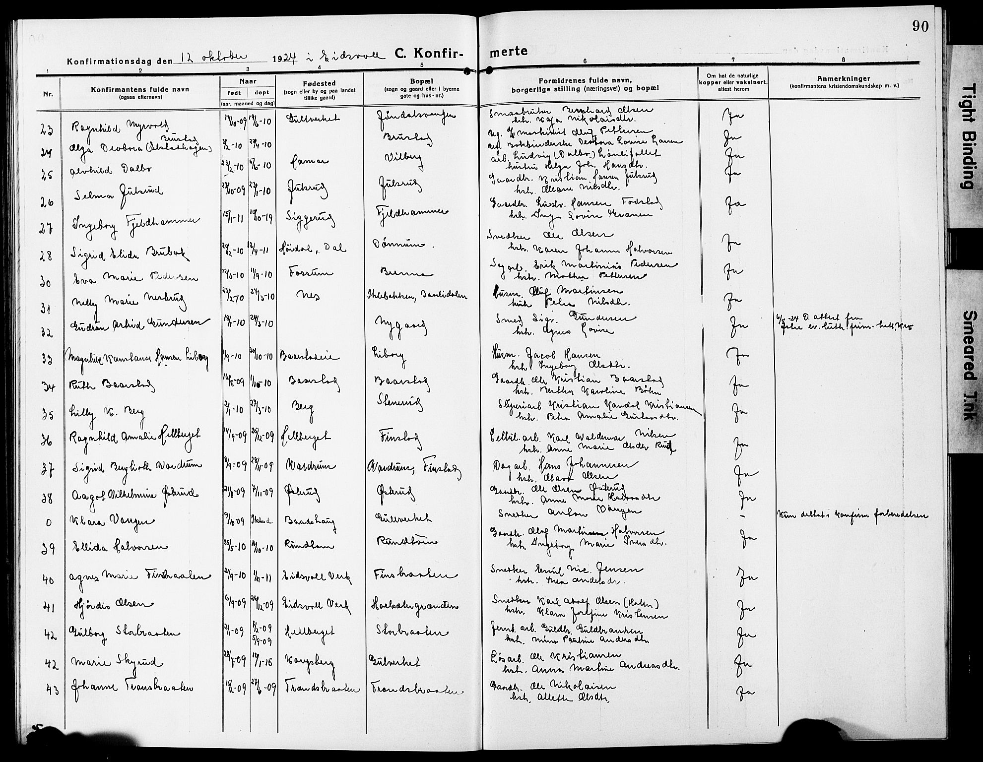 Eidsvoll prestekontor Kirkebøker, AV/SAO-A-10888/G/Ga/L0009: Klokkerbok nr. I 9, 1914-1927, s. 90