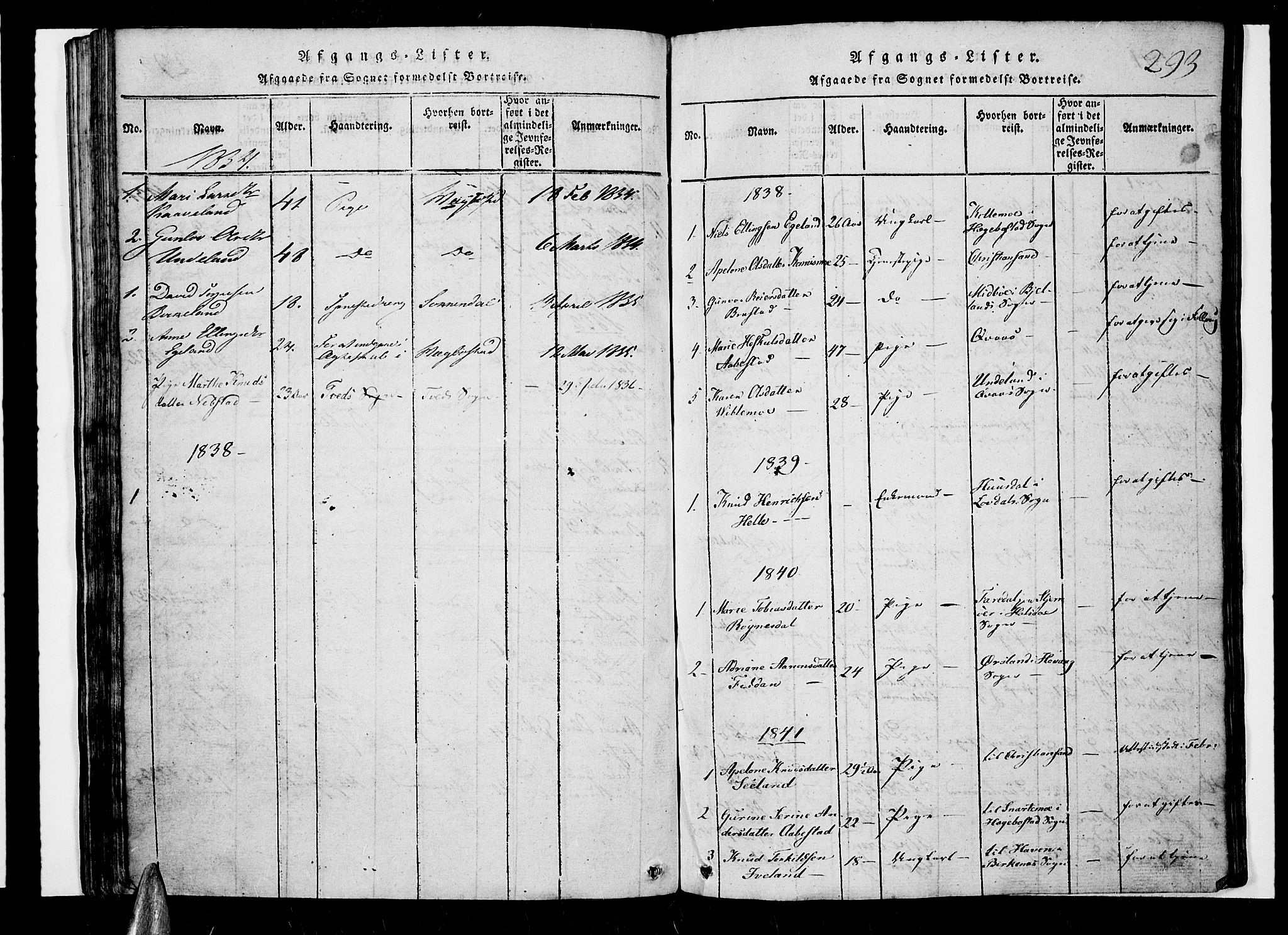 Nord-Audnedal sokneprestkontor, SAK/1111-0032/F/Fb/Fba/L0001: Klokkerbok nr. B 1, 1815-1856, s. 293
