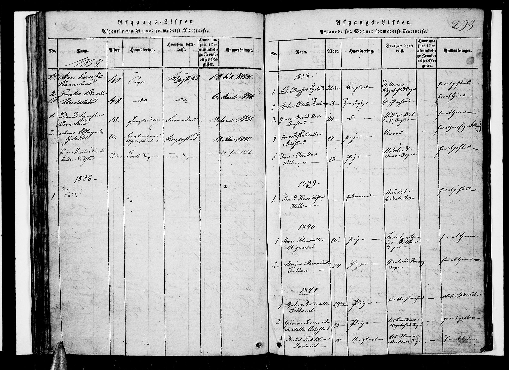 Nord-Audnedal sokneprestkontor, AV/SAK-1111-0032/F/Fb/Fba/L0001: Klokkerbok nr. B 1, 1815-1856, s. 293