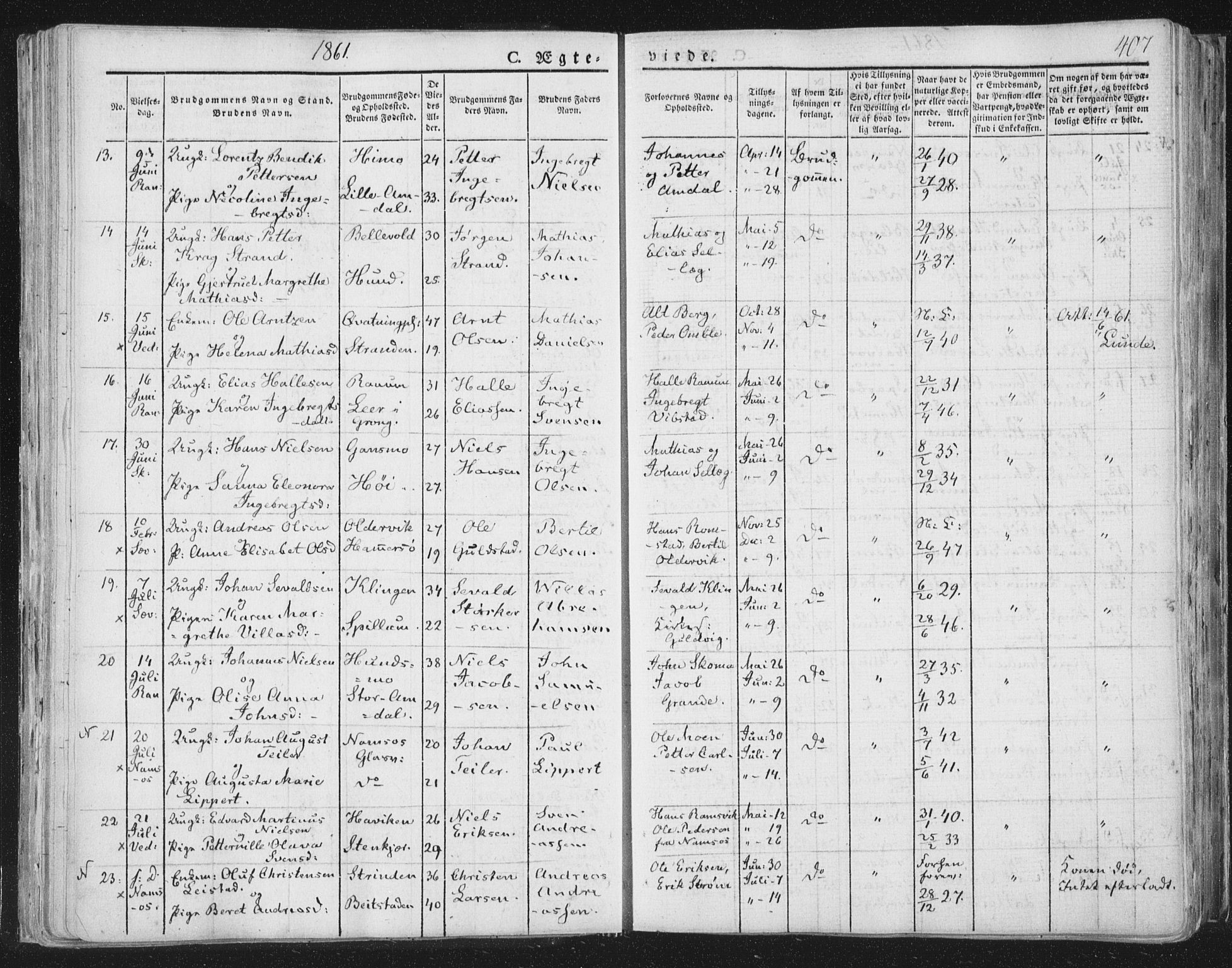 Ministerialprotokoller, klokkerbøker og fødselsregistre - Nord-Trøndelag, SAT/A-1458/764/L0552: Ministerialbok nr. 764A07b, 1824-1865, s. 407