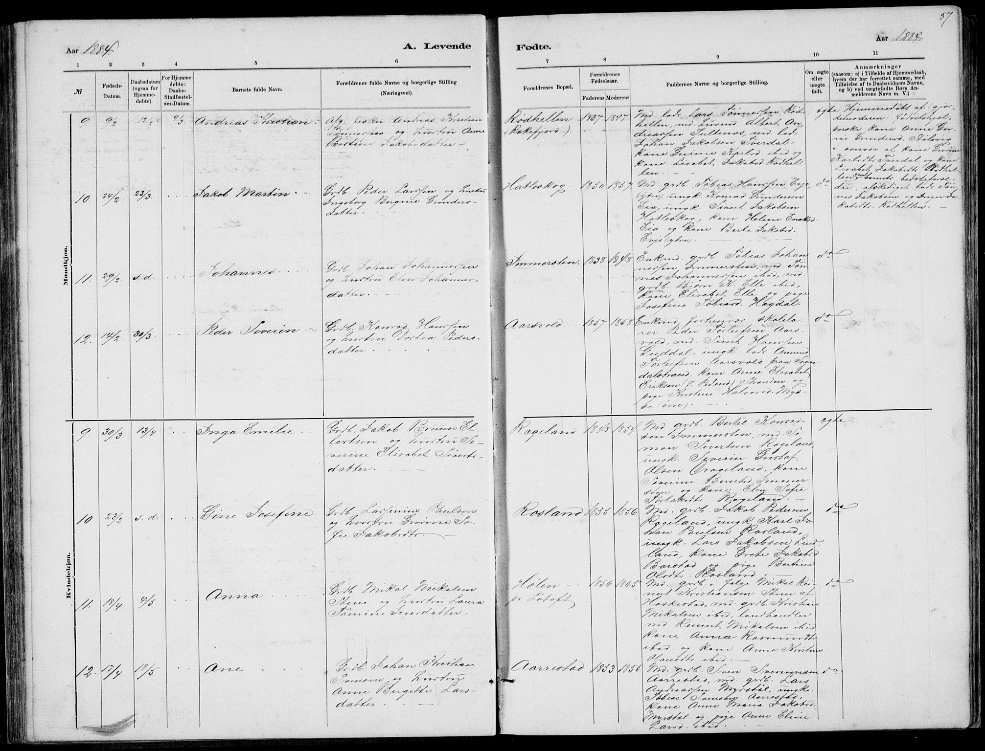Sokndal sokneprestkontor, AV/SAST-A-101808: Klokkerbok nr. B 4, 1880-1891, s. 57