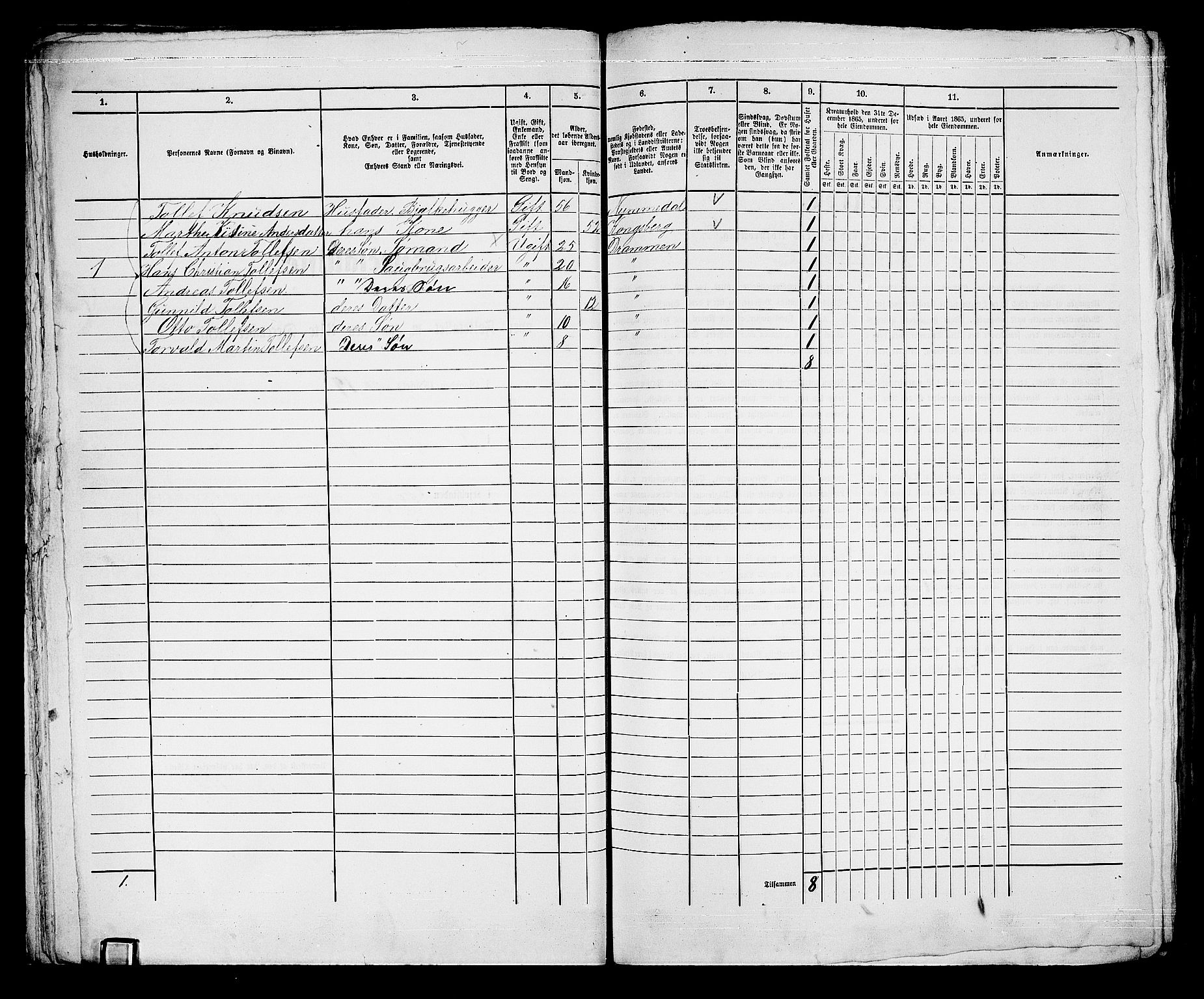 RA, Folketelling 1865 for 0602aB Bragernes prestegjeld i Drammen kjøpstad, 1865, s. 62