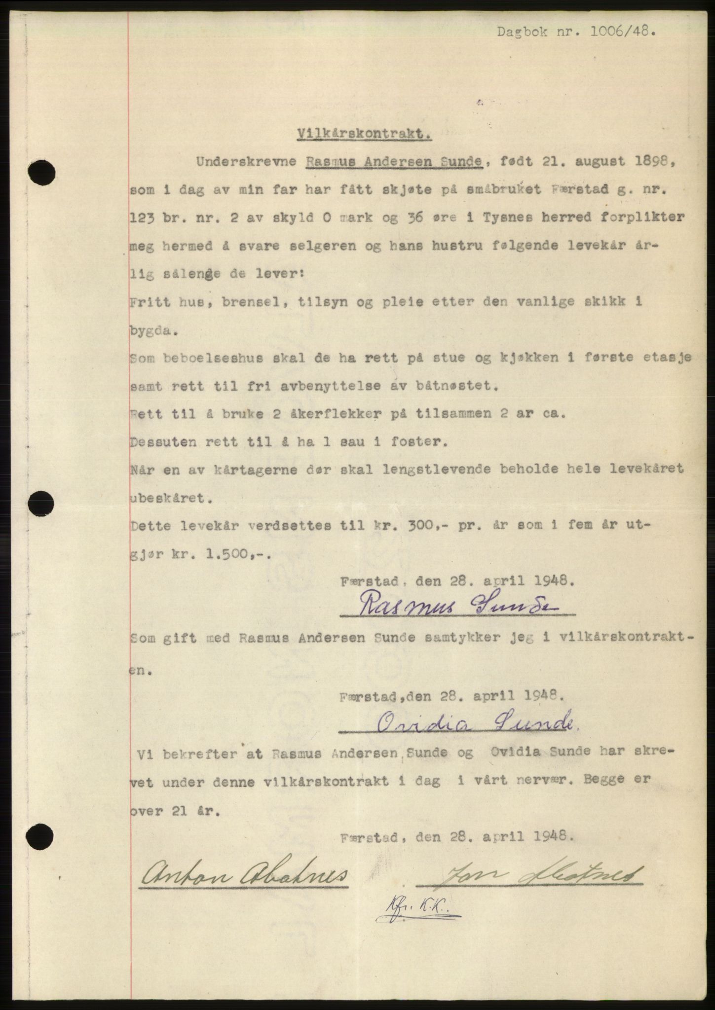 Sunnhordland sorenskrivar, AV/SAB-A-2401: Pantebok nr. B75-79, 1948-1950, Dagboknr: 1006/1948
