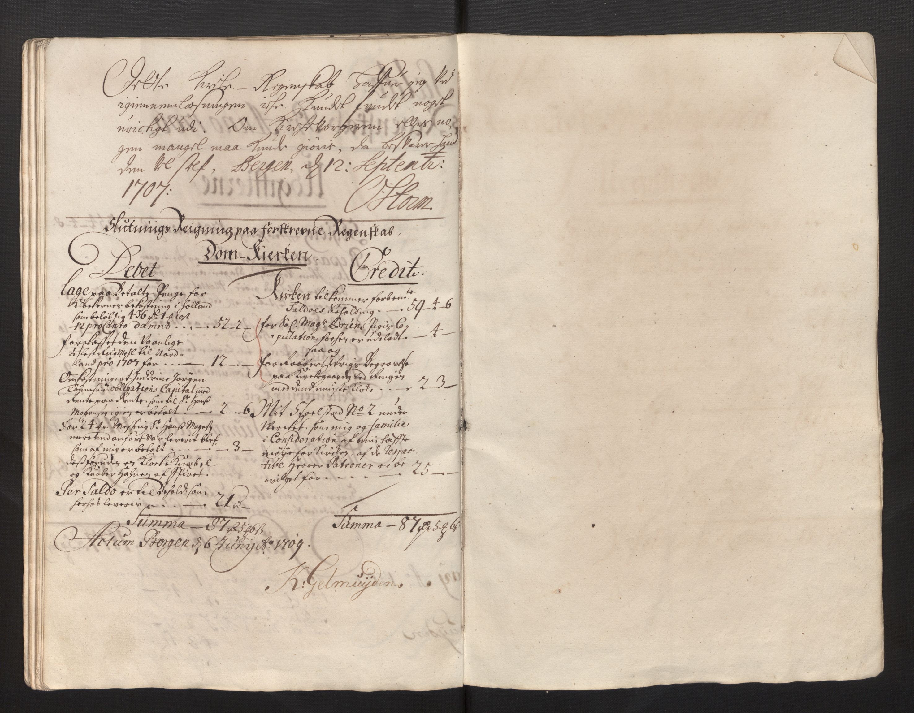 Stiftamtmannen i Bergen, AV/SAB-A-100006/F/Fb/Fbb/0001 / Lnr. 1737 - Domkirken: Rekneskapar, 1706-1721