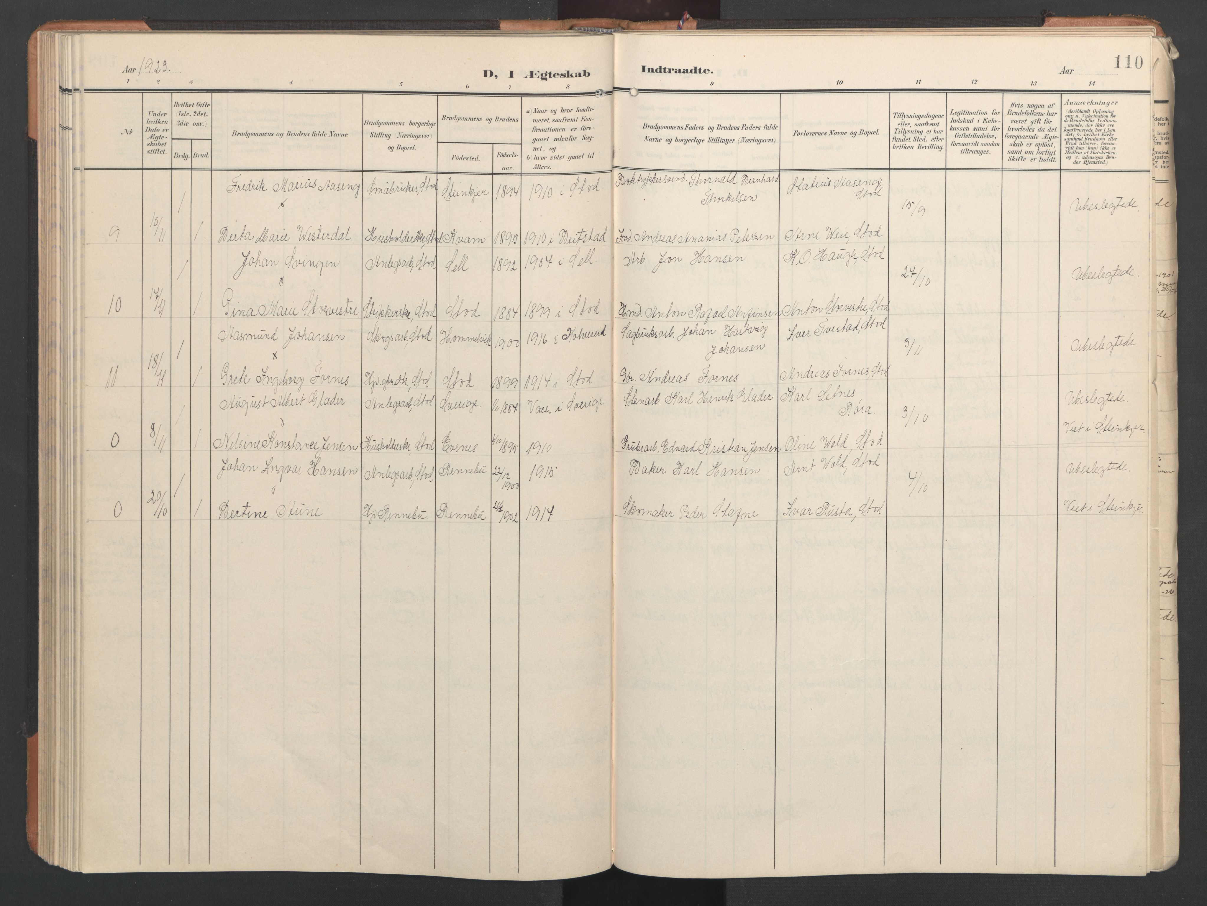 Ministerialprotokoller, klokkerbøker og fødselsregistre - Nord-Trøndelag, SAT/A-1458/746/L0455: Klokkerbok nr. 746C01, 1908-1933, s. 110