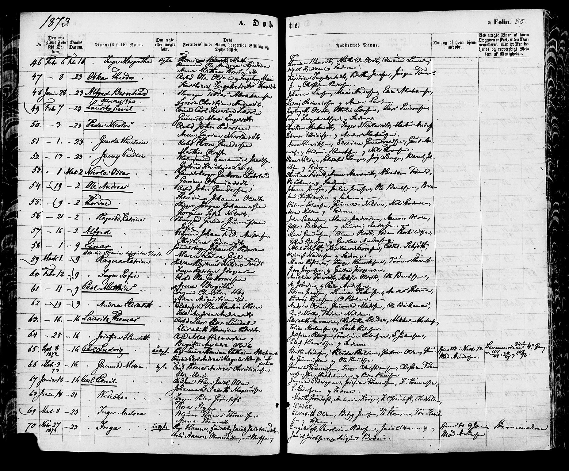 Kristiansand domprosti, AV/SAK-1112-0006/F/Fa/L0015: Ministerialbok nr. A 15, 1867-1880, s. 88