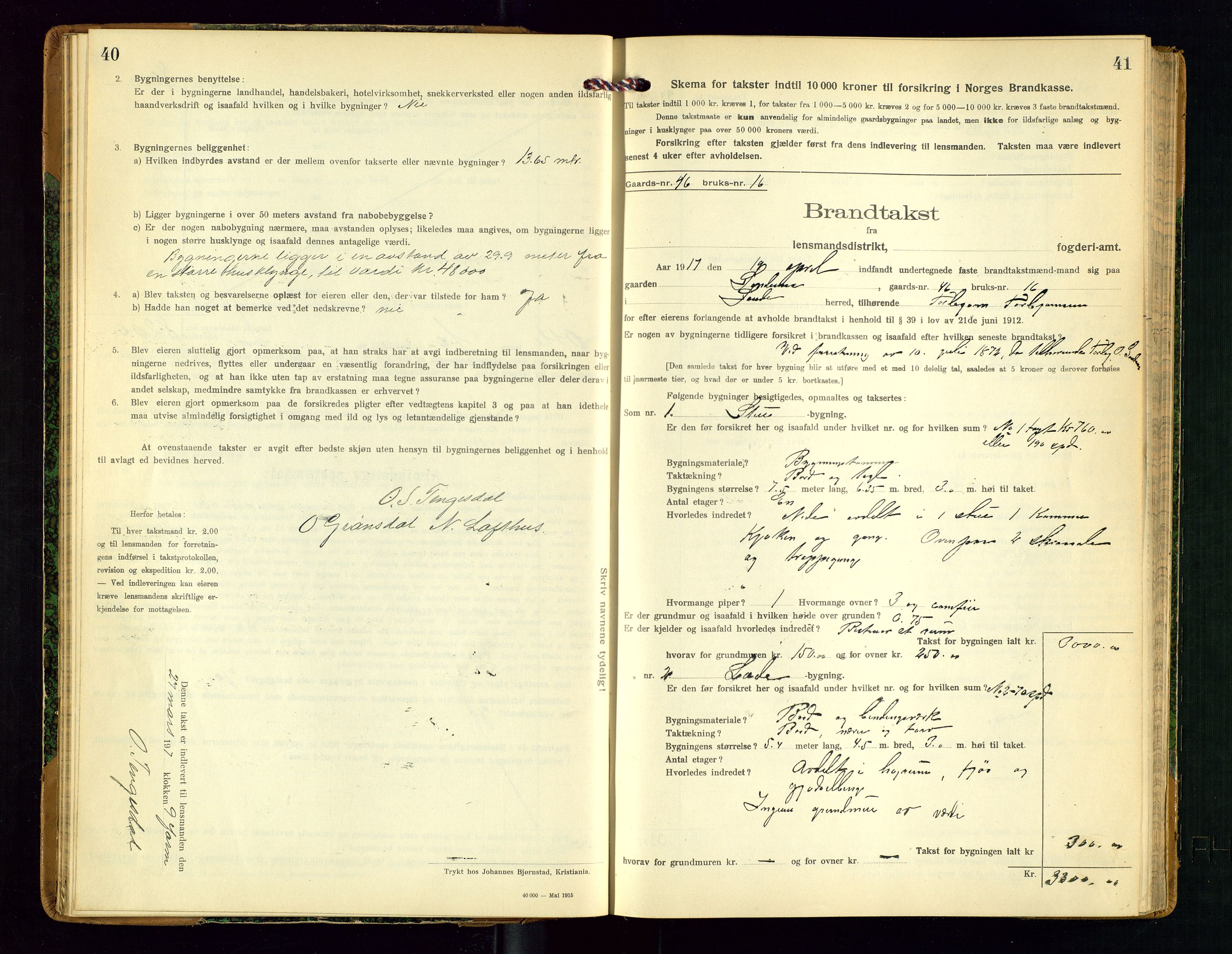 Sauda lensmannskontor, AV/SAST-A-100177/Gob/L0002: Branntakstprotokoll - skjematakst, 1916-1928, s. 40-41