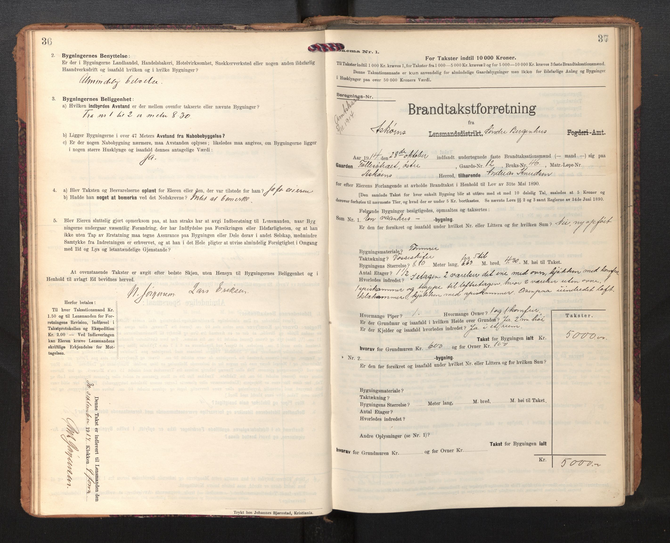 Lensmannen i Askøy, AV/SAB-A-31001/0012/L0007: Branntakstprotokoll, skjematakst, 1910-1919, s. 36-37