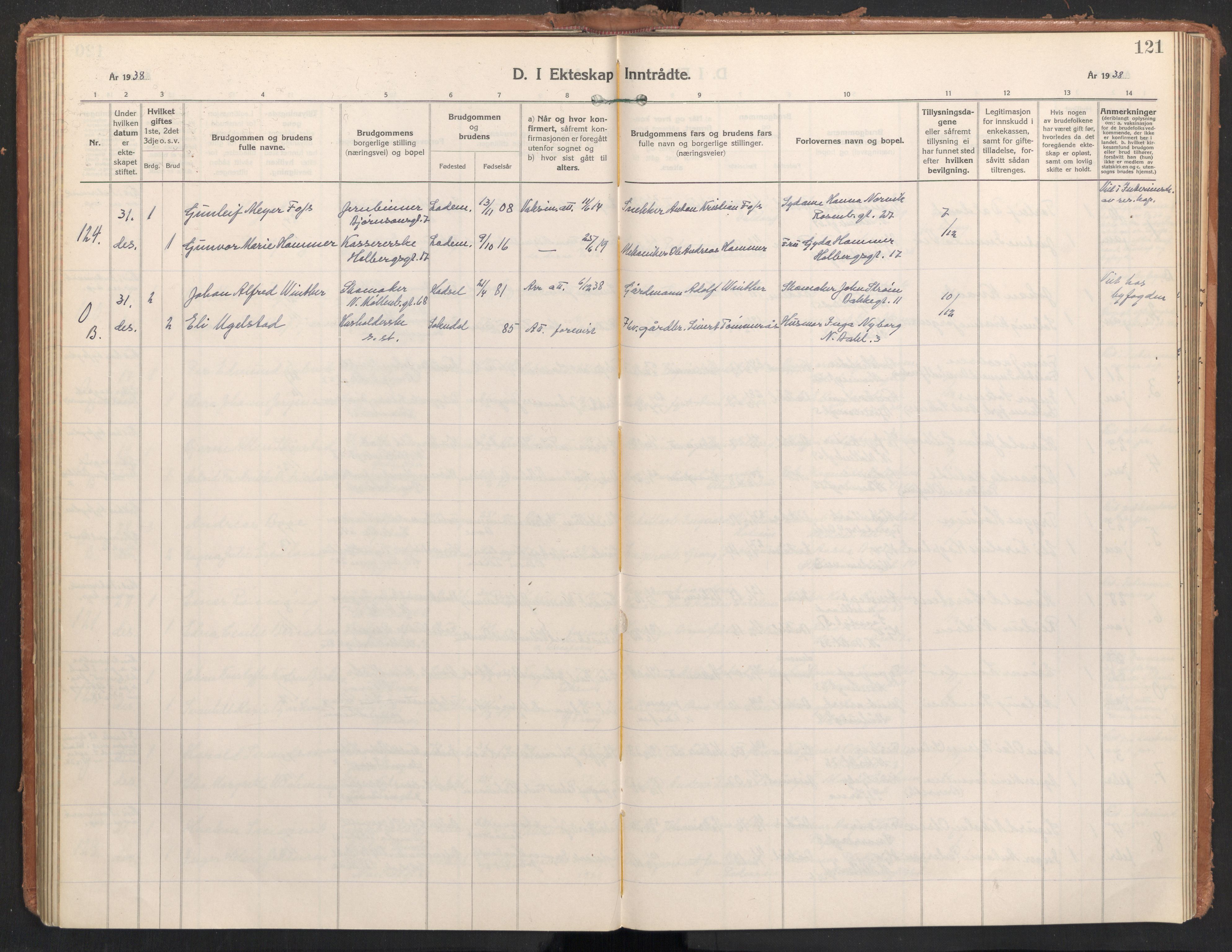 Ministerialprotokoller, klokkerbøker og fødselsregistre - Sør-Trøndelag, AV/SAT-A-1456/604/L0209: Ministerialbok nr. 604A29, 1931-1945, s. 121