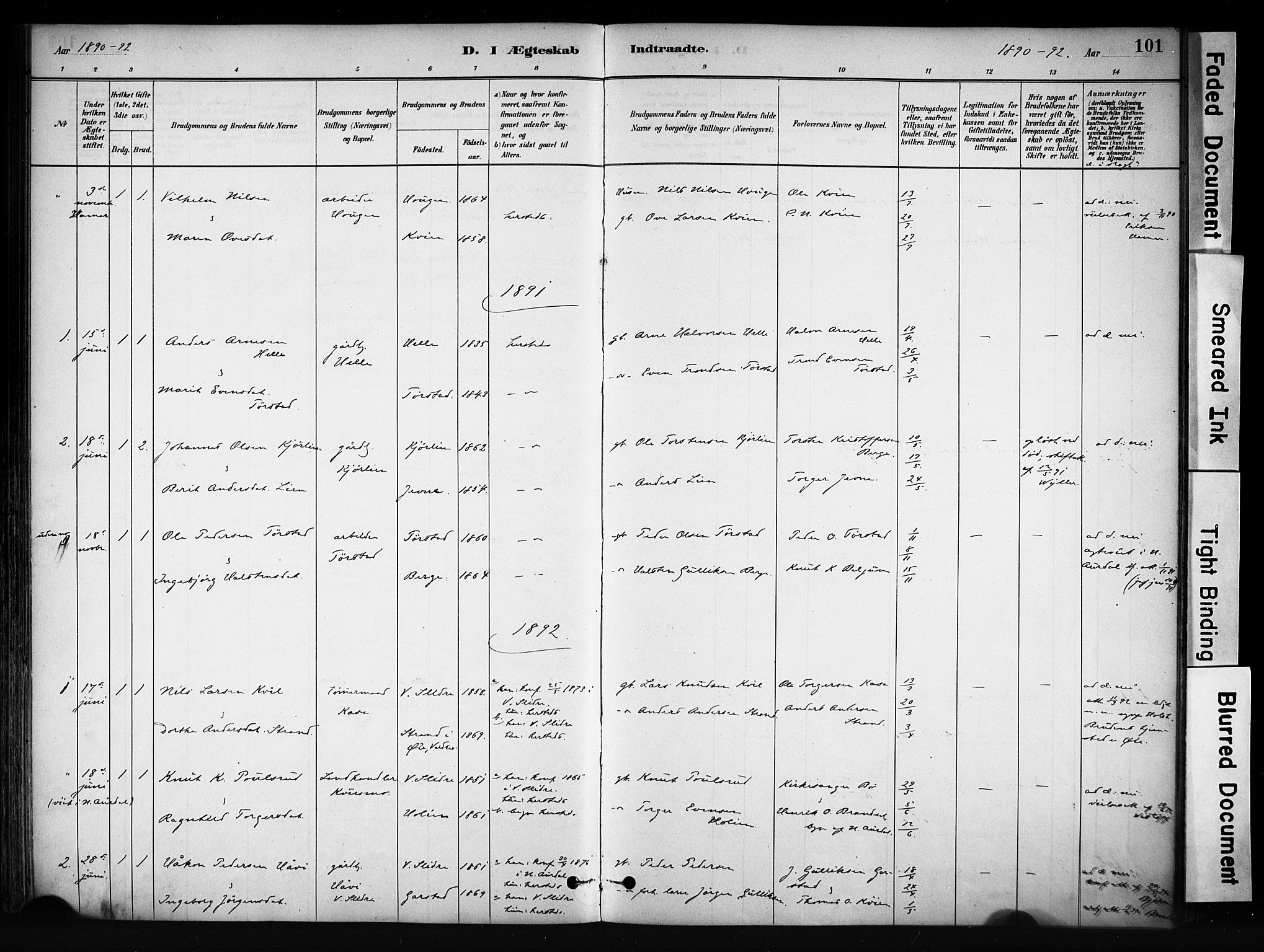 Vang prestekontor, Valdres, SAH/PREST-140/H/Ha/L0009: Ministerialbok nr. 9, 1882-1914, s. 101