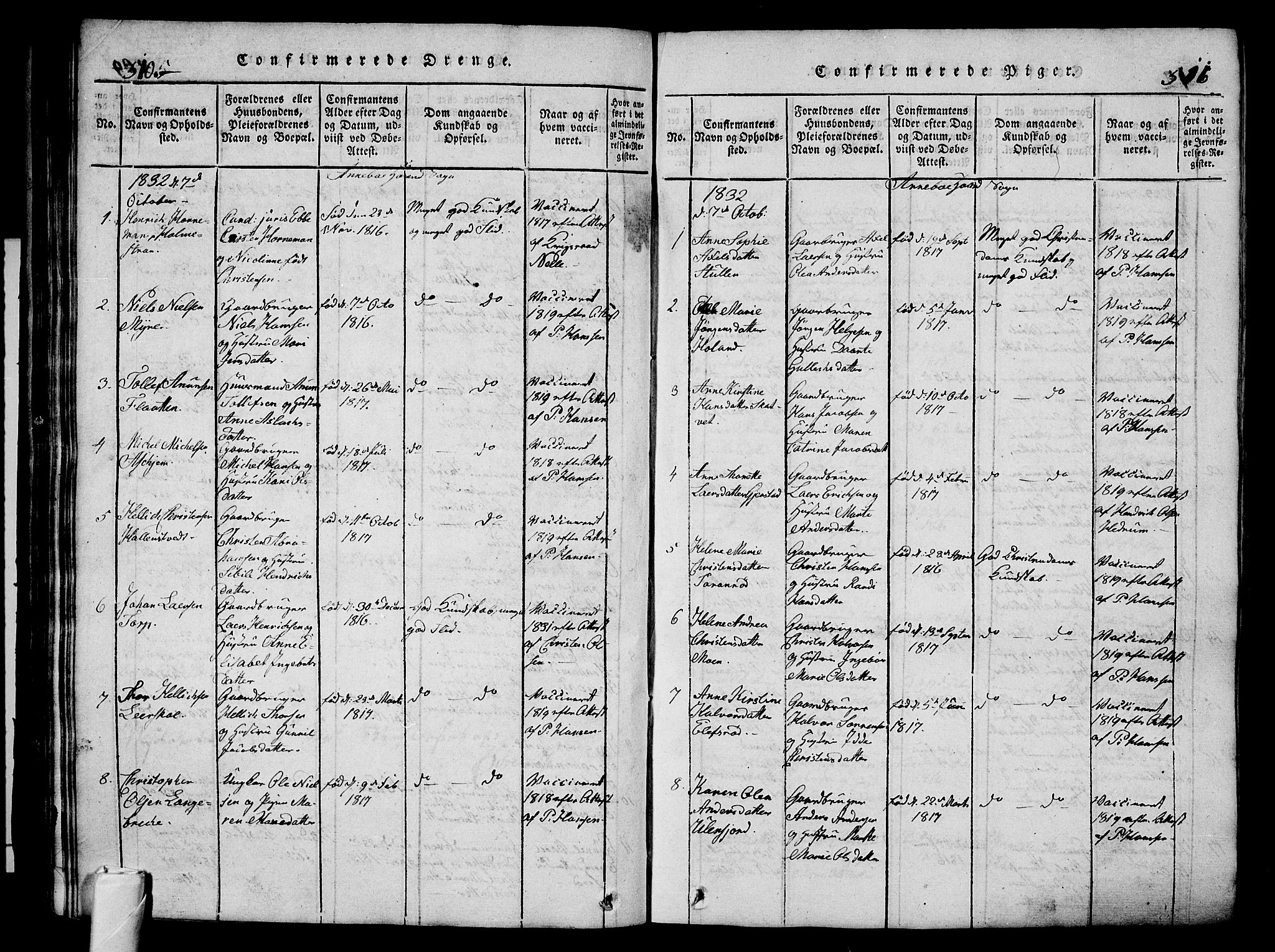 Andebu kirkebøker, AV/SAKO-A-336/G/Ga/L0002: Klokkerbok nr. I 2 /1, 1823-1832, s. 510-511