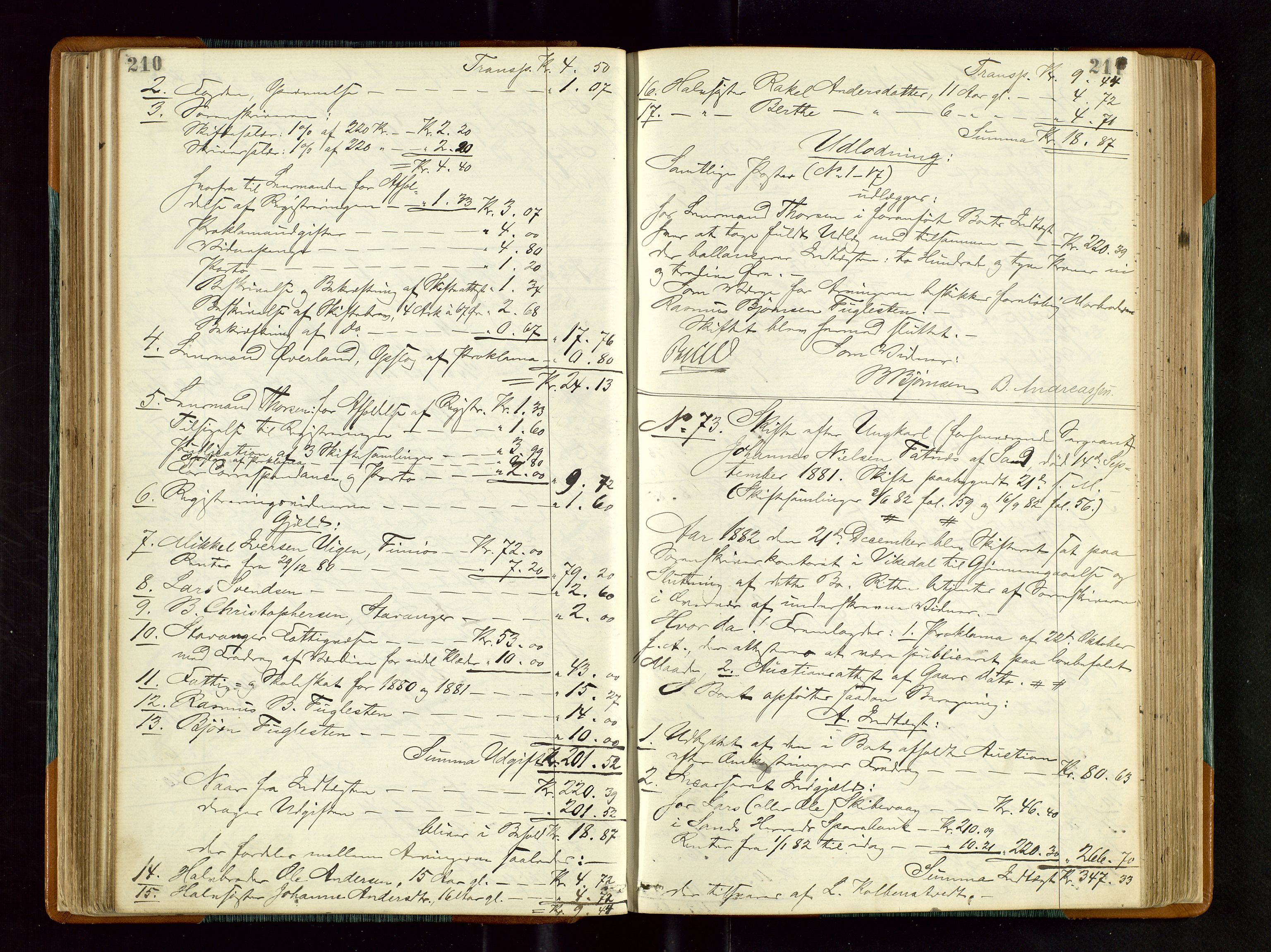 Ryfylke tingrett, AV/SAST-A-100055/001/IV/IVD/L0027: Skifteprotokoll, register i protokollen, 1881-1885, s. 210-211