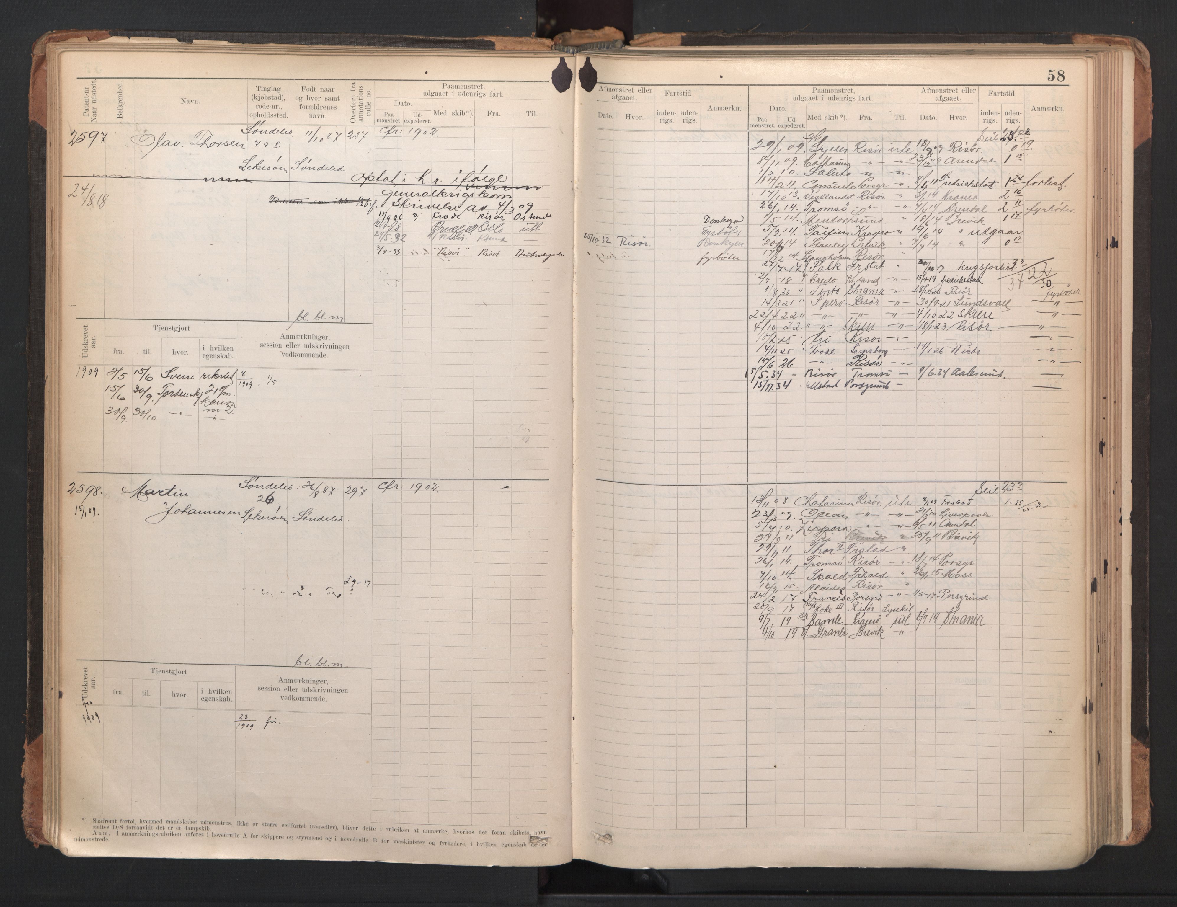 Risør mønstringskrets, SAK/2031-0010/F/Fb/L0005: Hovedrulle A nr 2485-3065, Q-5, 1904-1948, s. 61