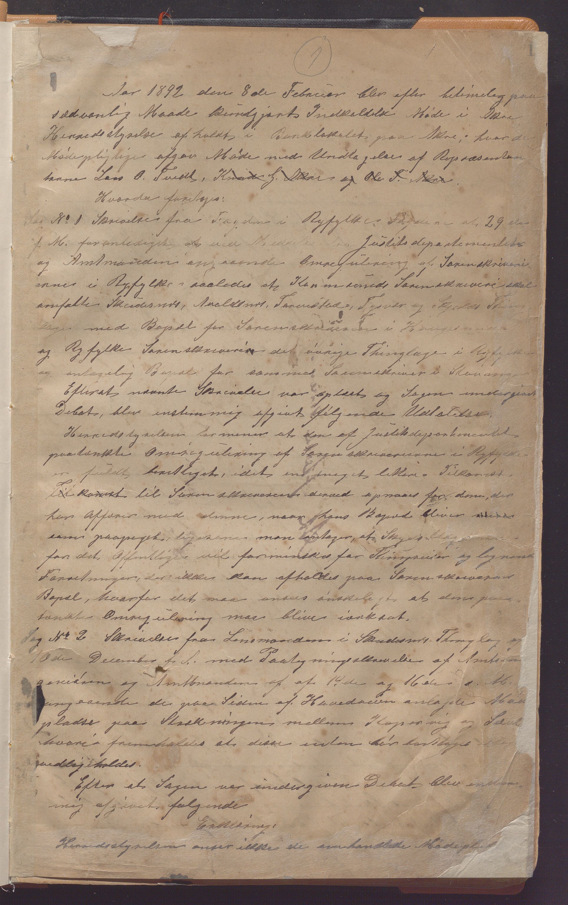 Åkra kommune - Formannskapet, IKAR/K-101275/A/Aa/L0001: Møtebok, 1892-1918, s. 1a