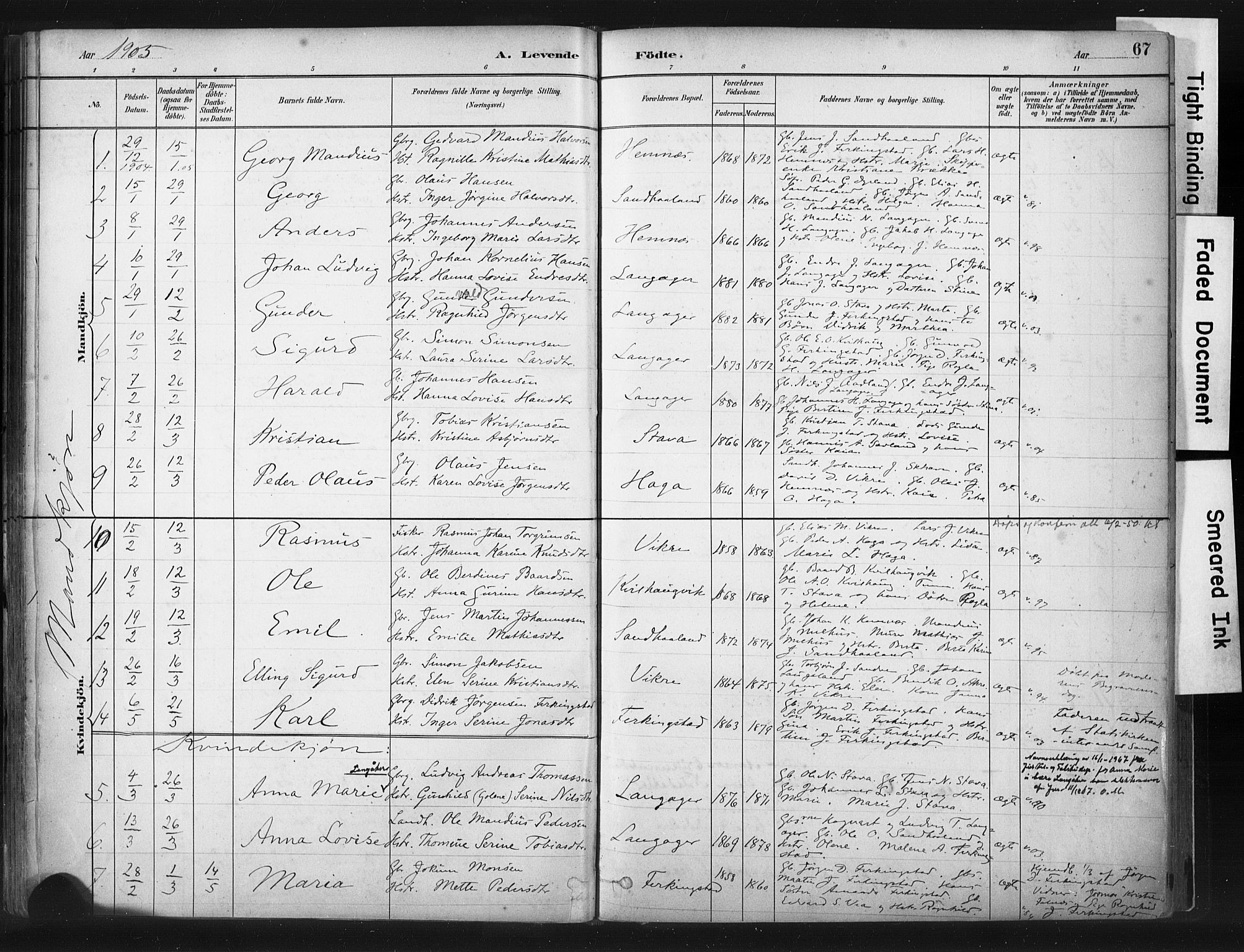 Skudenes sokneprestkontor, AV/SAST-A -101849/H/Ha/Haa/L0010: Ministerialbok nr. A 7, 1882-1912, s. 67
