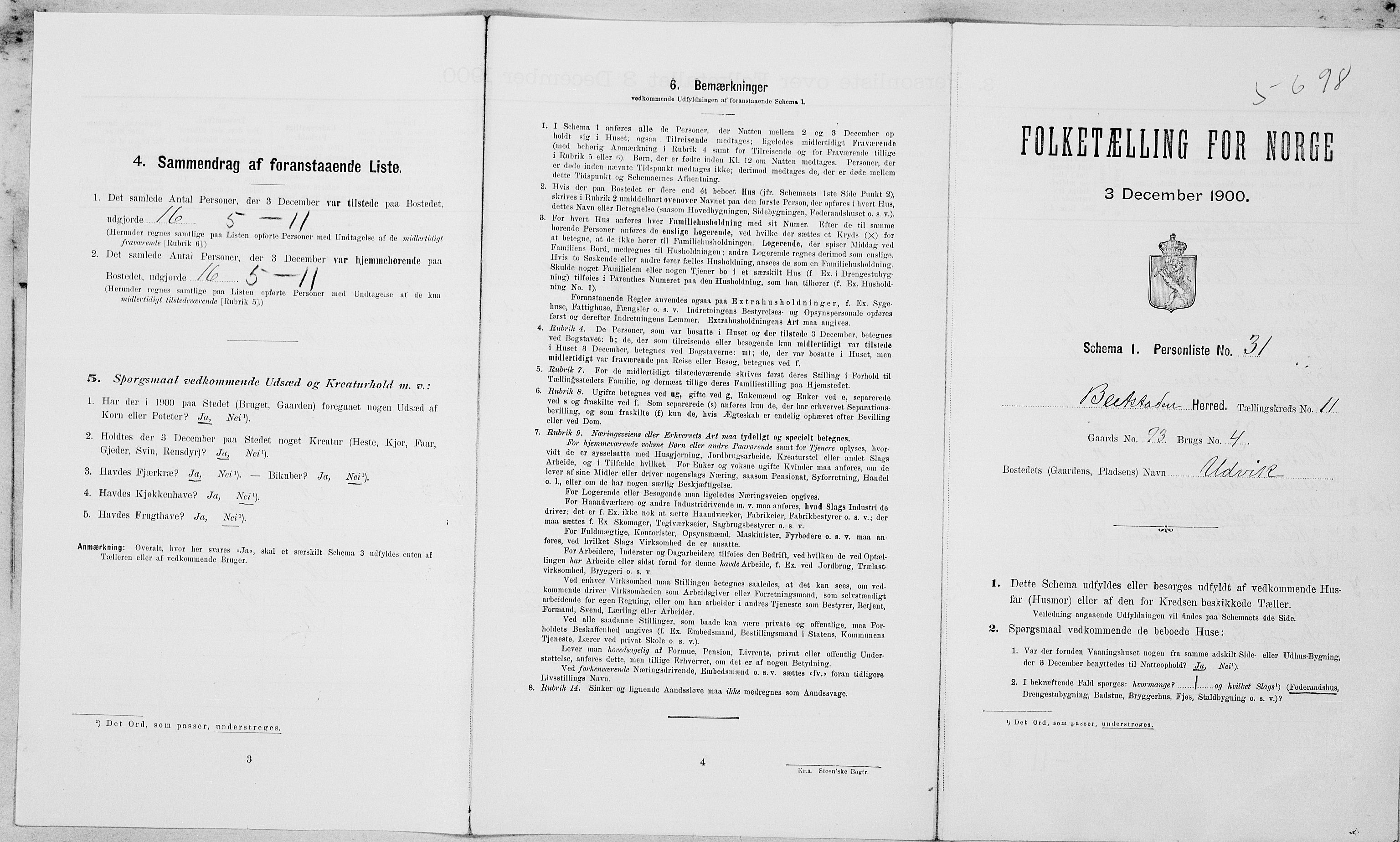 SAT, Folketelling 1900 for 1727 Beitstad herred, 1900, s. 851