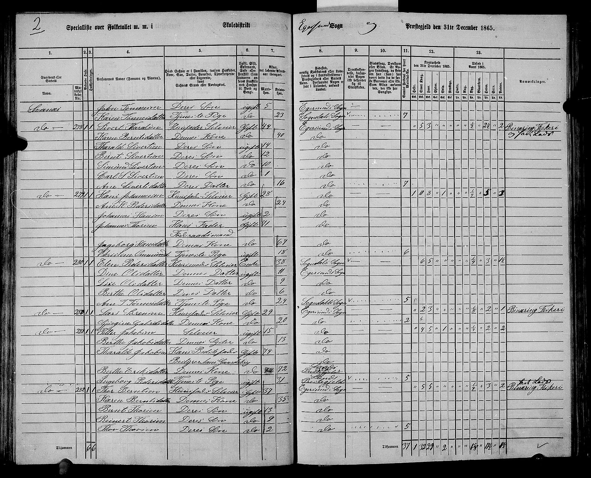 RA, Folketelling 1865 for 1116L Eigersund prestegjeld, Eigersund landsokn og Ogna sokn, 1865, s. 93