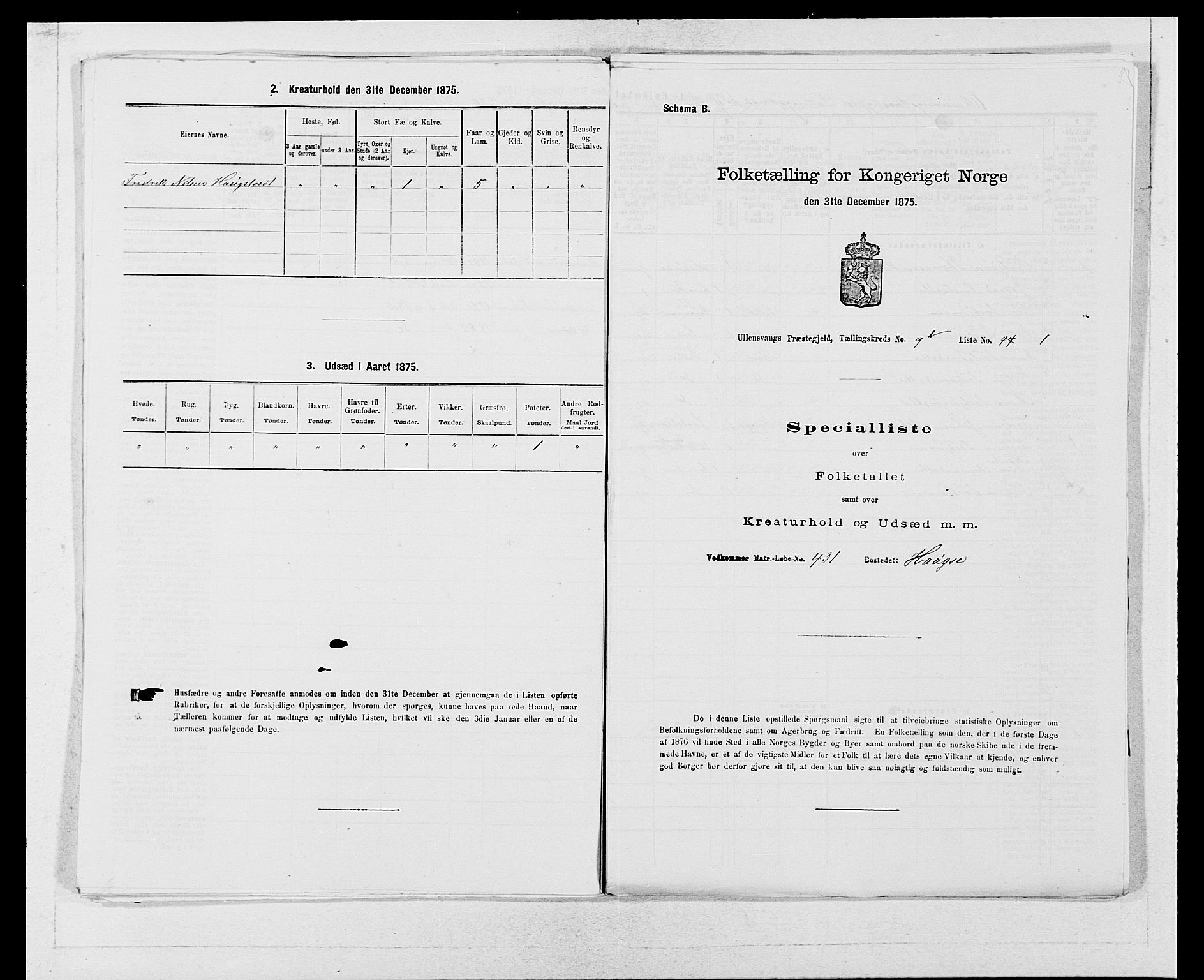 SAB, Folketelling 1875 for 1230P Ullensvang prestegjeld, 1875, s. 935