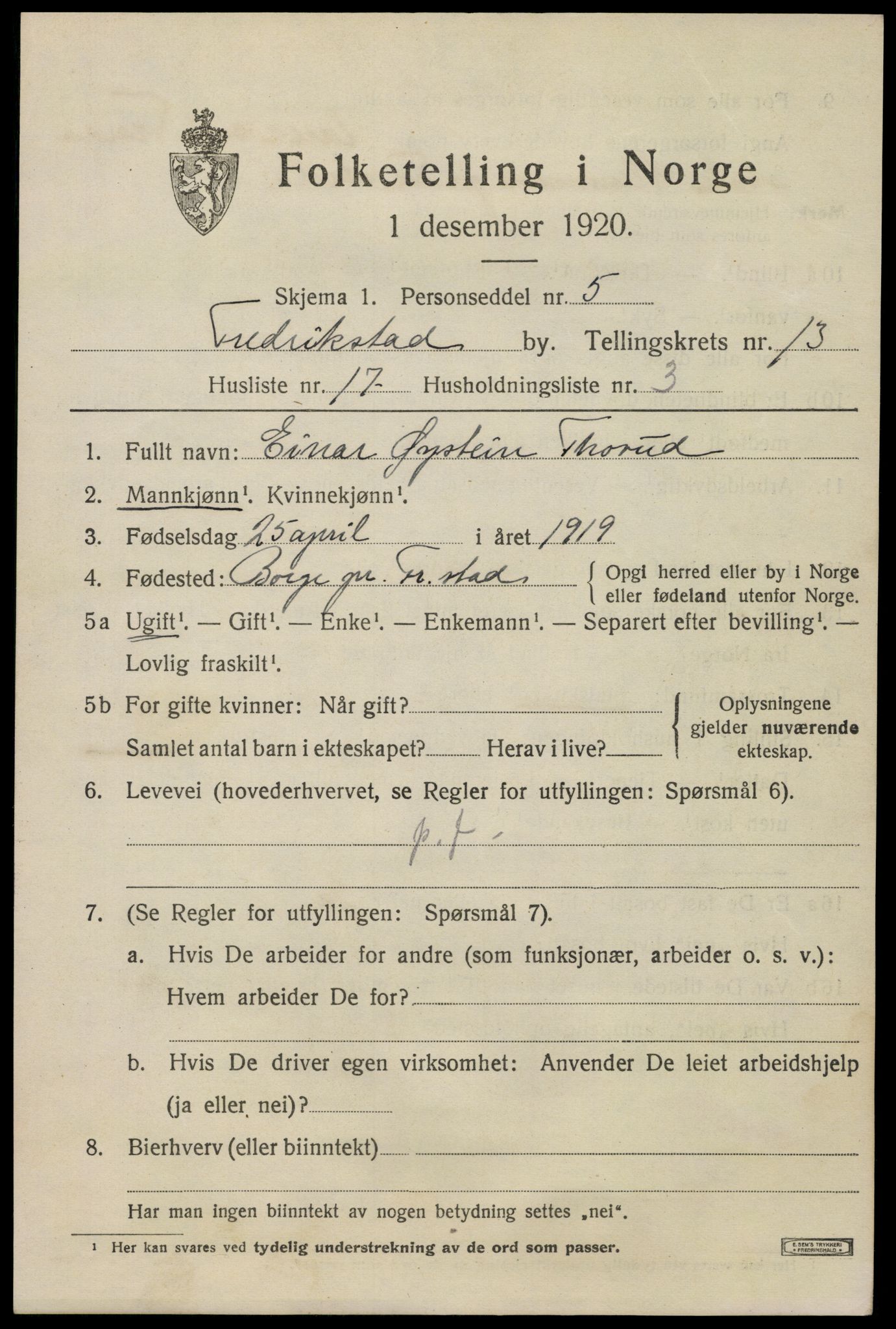 SAO, Folketelling 1920 for 0103 Fredrikstad kjøpstad, 1920, s. 32307