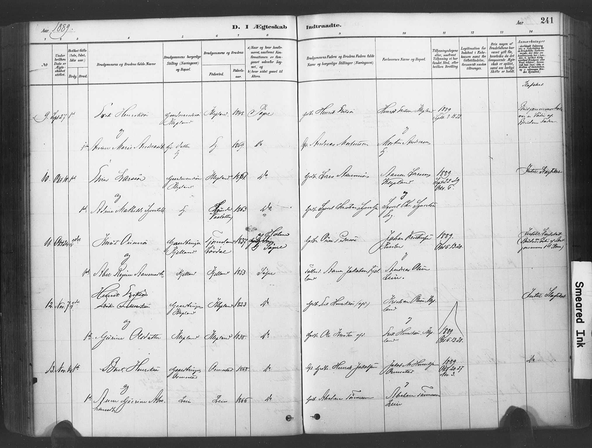 Søgne sokneprestkontor, SAK/1111-0037/F/Fa/Fab/L0012: Ministerialbok nr. A 12, 1880-1891, s. 241