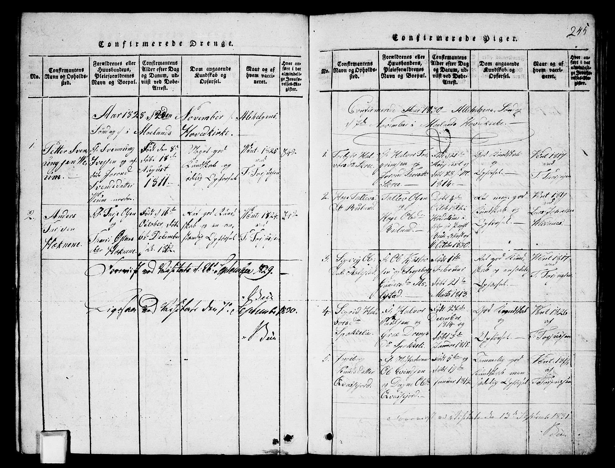 Fyresdal kirkebøker, AV/SAKO-A-263/G/Ga/L0003: Klokkerbok nr. I 3, 1815-1863, s. 245