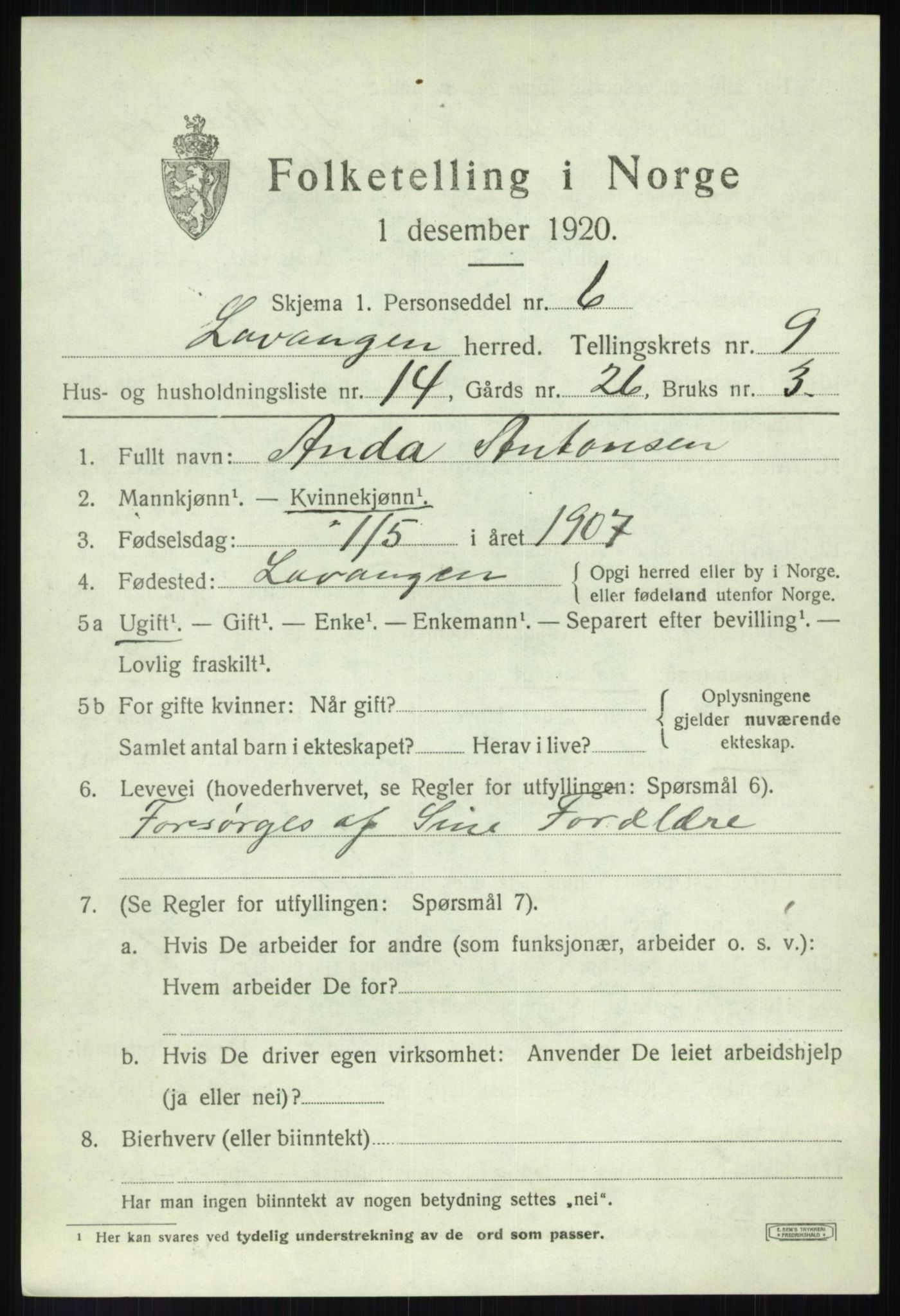SATØ, Folketelling 1920 for 1920 Lavangen herred, 1920, s. 3573