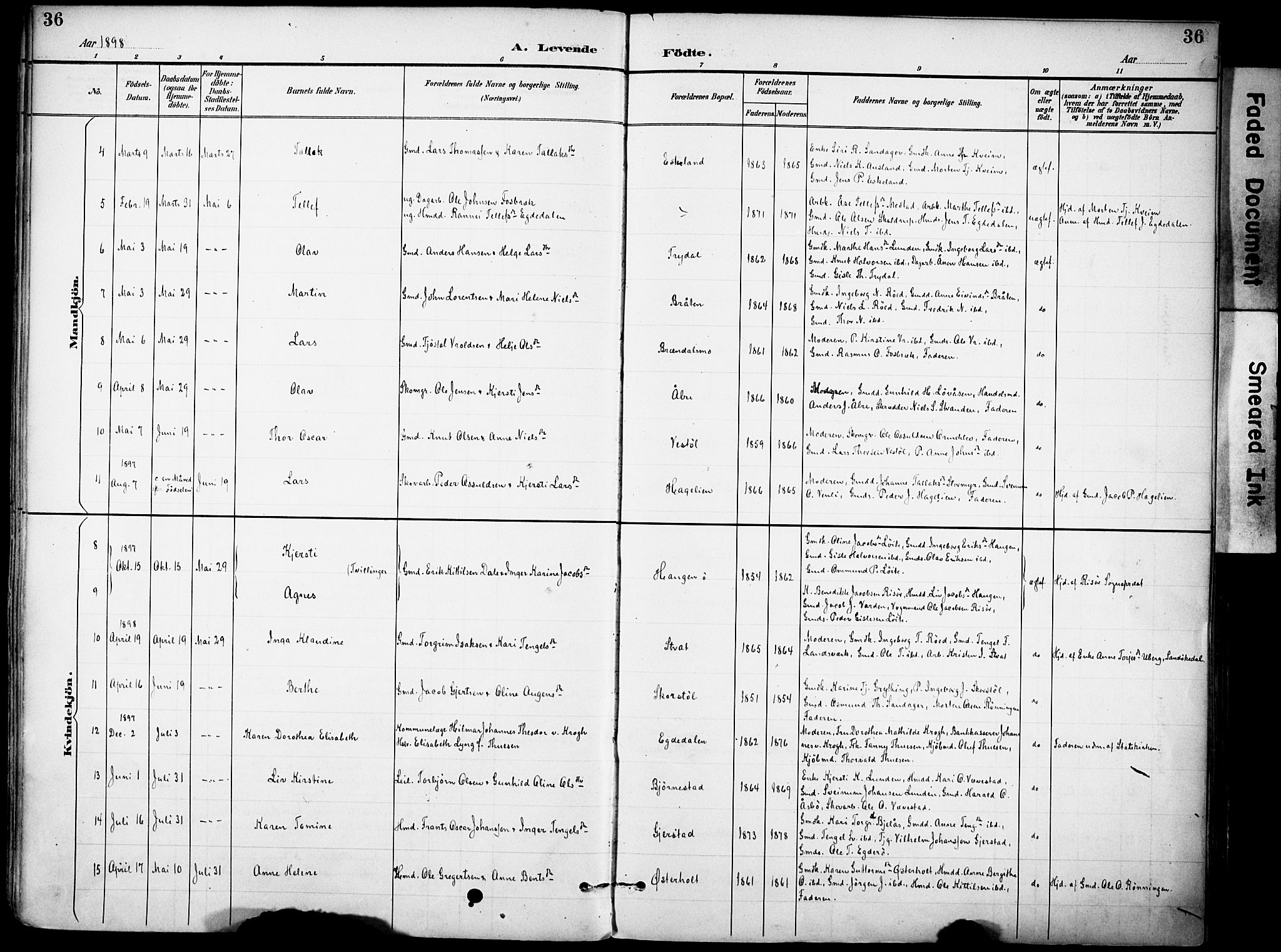 Gjerstad sokneprestkontor, AV/SAK-1111-0014/F/Fa/Faa/L0010: Ministerialbok nr. A 10, 1891-1902, s. 36