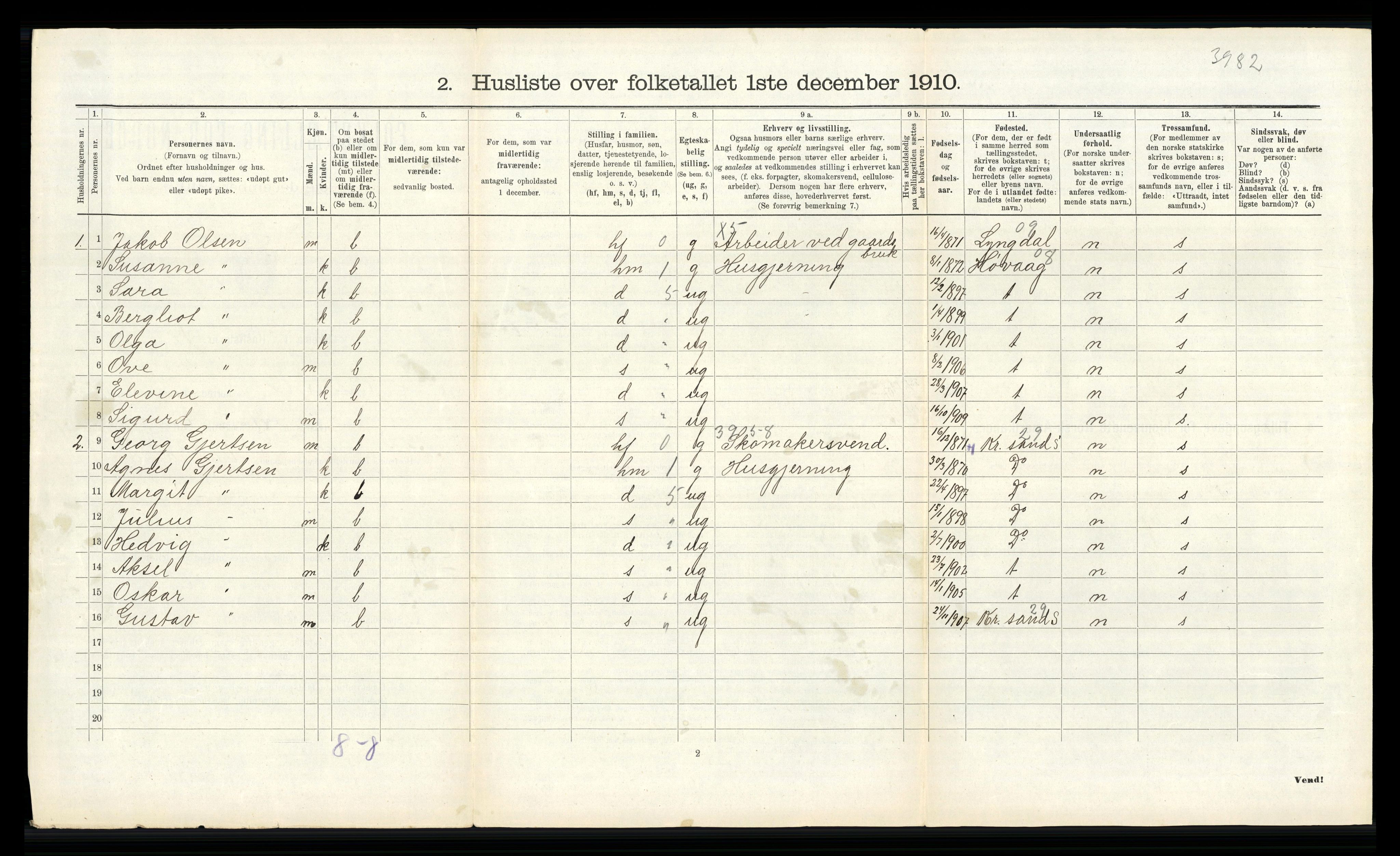 RA, Folketelling 1910 for 1012 Oddernes herred, 1910, s. 1388