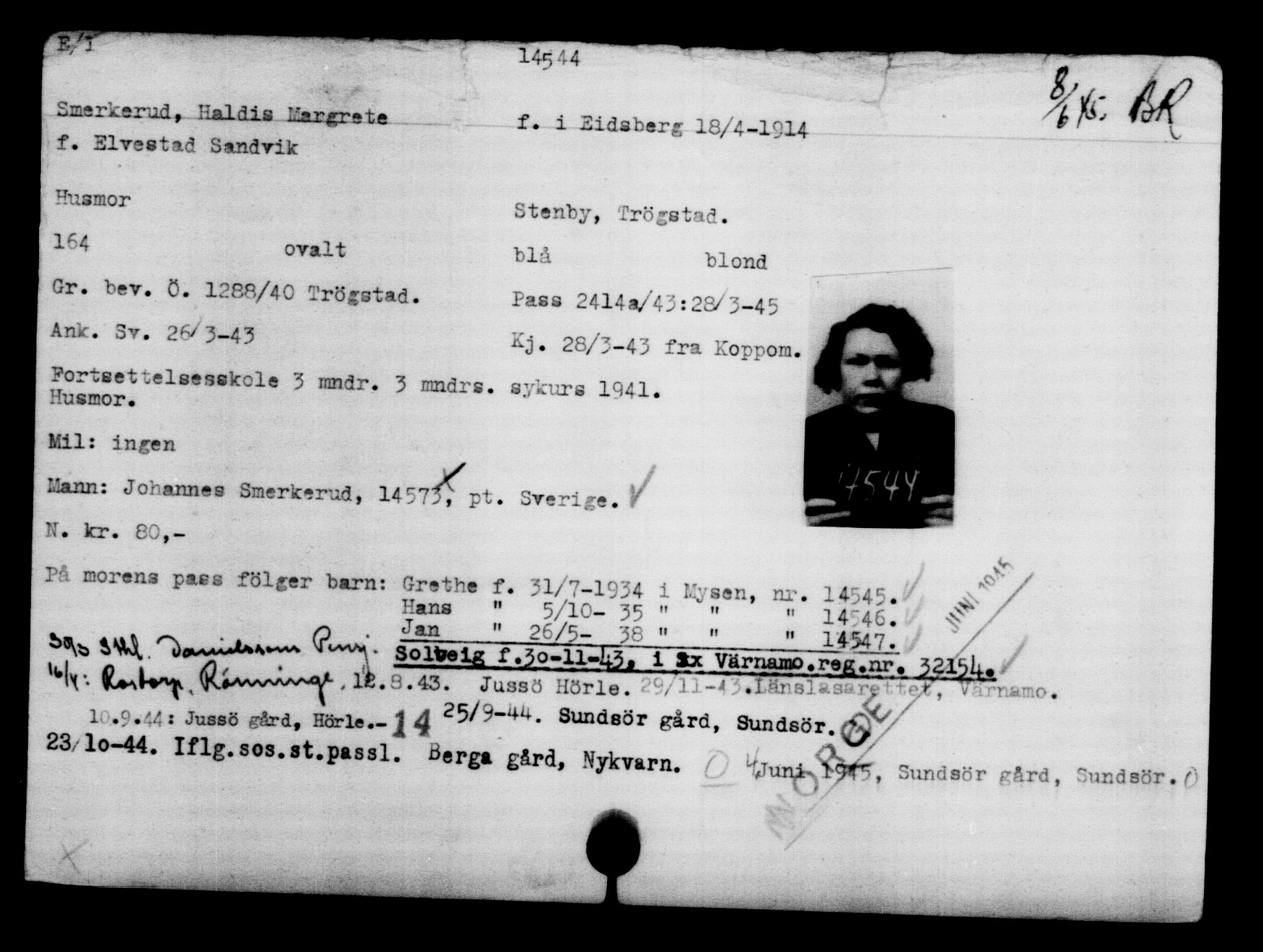 Den Kgl. Norske Legasjons Flyktningskontor, AV/RA-S-6753/V/Va/L0007: Kjesäterkartoteket.  Flyktningenr. 12700-15723, 1940-1945, s. 2133