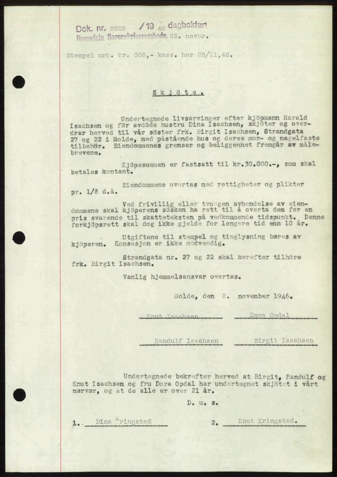 Romsdal sorenskriveri, AV/SAT-A-4149/1/2/2C: Pantebok nr. A21, 1946-1946, Dagboknr: 2523/1946