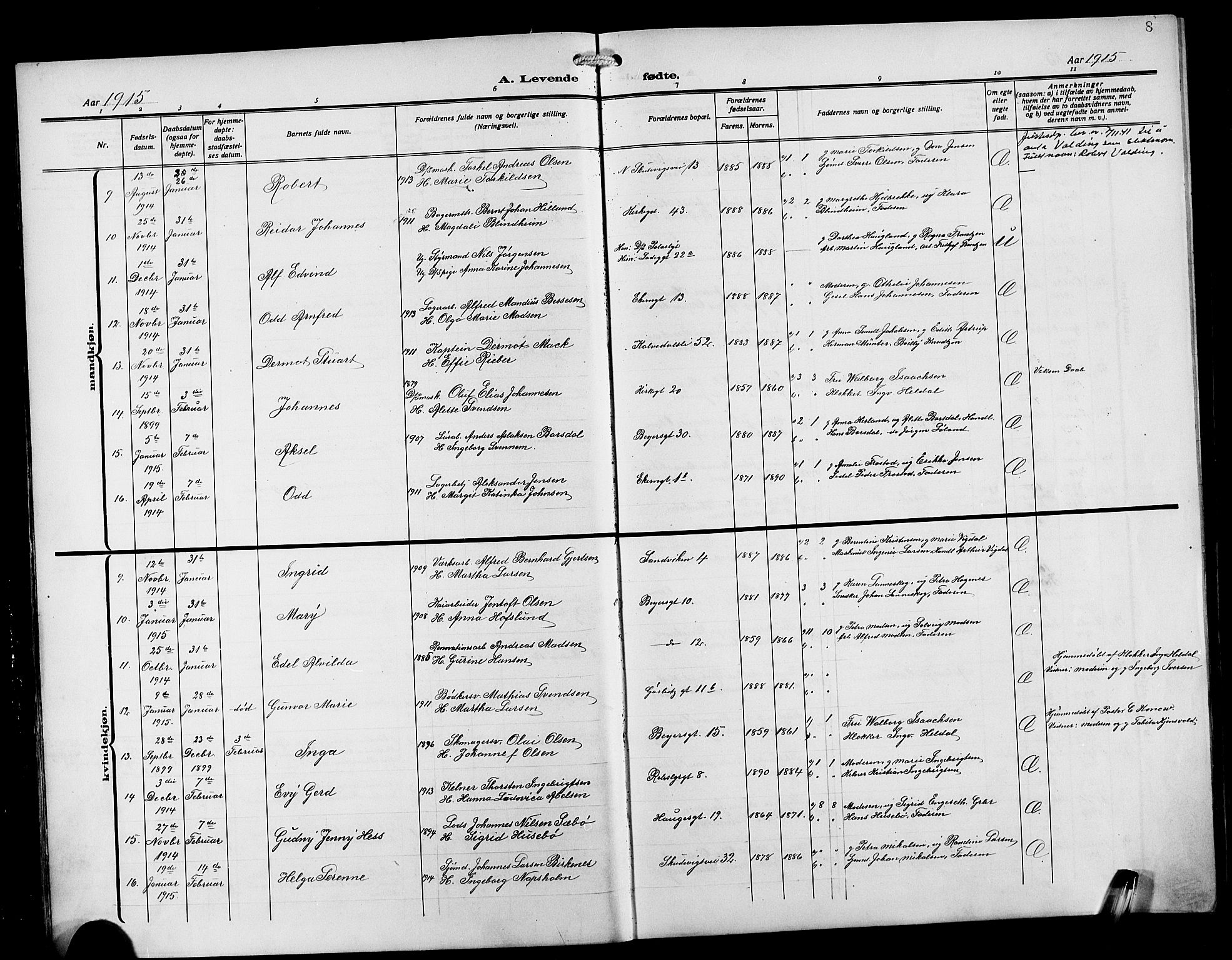 Sandviken Sokneprestembete, AV/SAB-A-77601/H/Hb/L0005: Klokkerbok nr. B 2, 1914-1925, s. 8