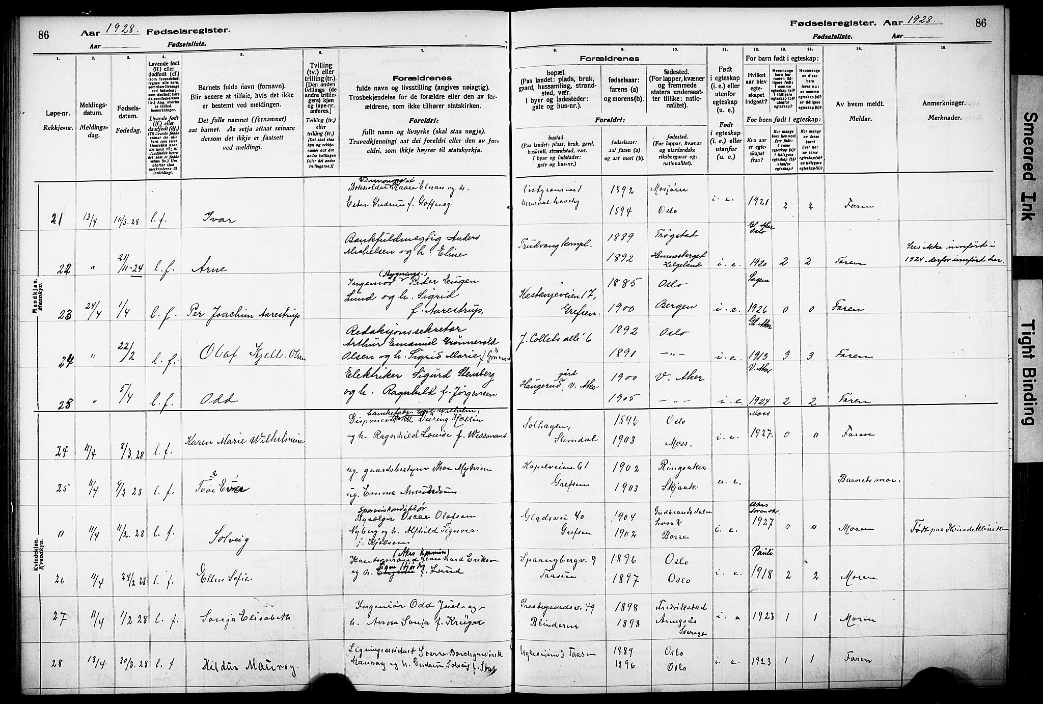 Vestre Aker prestekontor Kirkebøker, AV/SAO-A-10025/J/Ja/L0003: Fødselsregister nr. 3, 1926-1930, s. 86