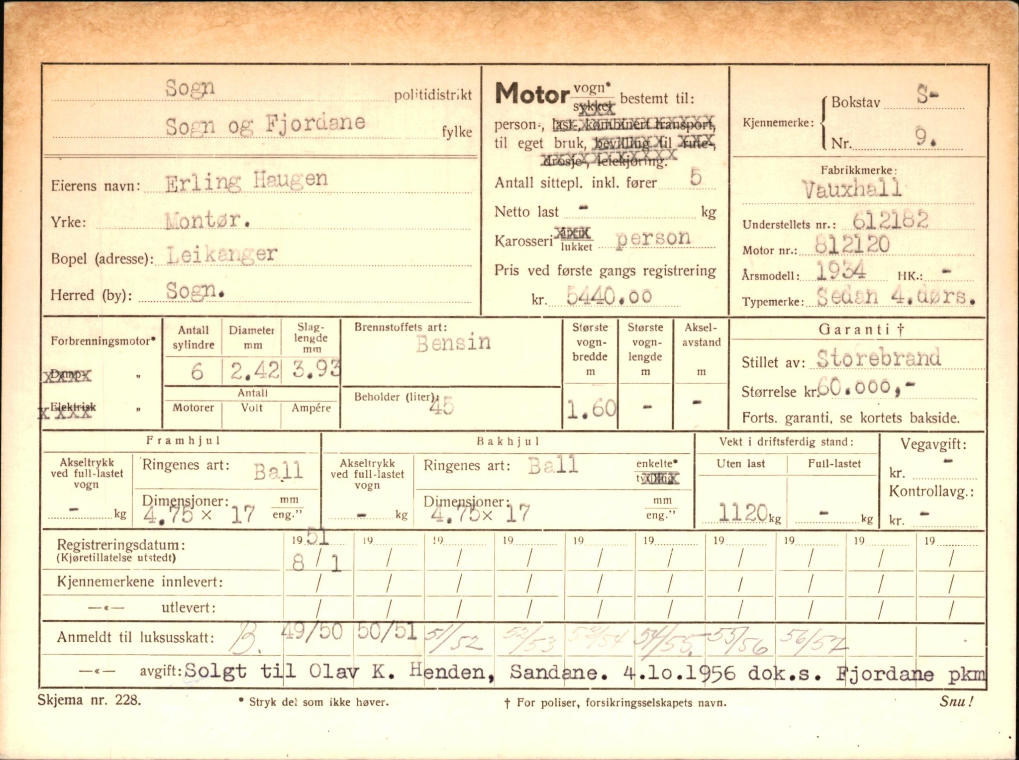 Statens vegvesen, Sogn og Fjordane vegkontor, AV/SAB-A-5301/4/F/L0007: Registerkort utmeldte Sogn, 1955-1956, s. 4