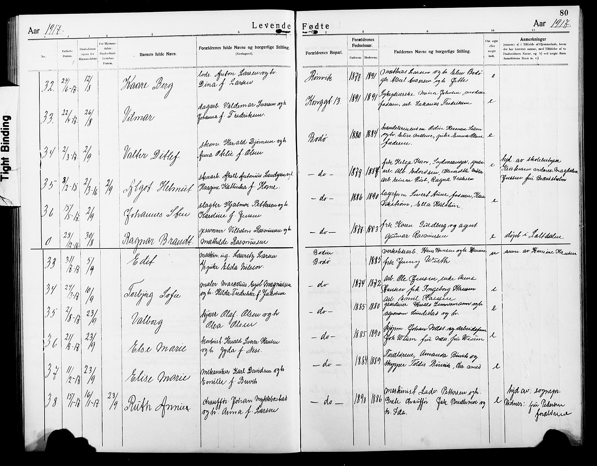 Ministerialprotokoller, klokkerbøker og fødselsregistre - Nordland, AV/SAT-A-1459/801/L0034: Klokkerbok nr. 801C09, 1910-1922, s. 80