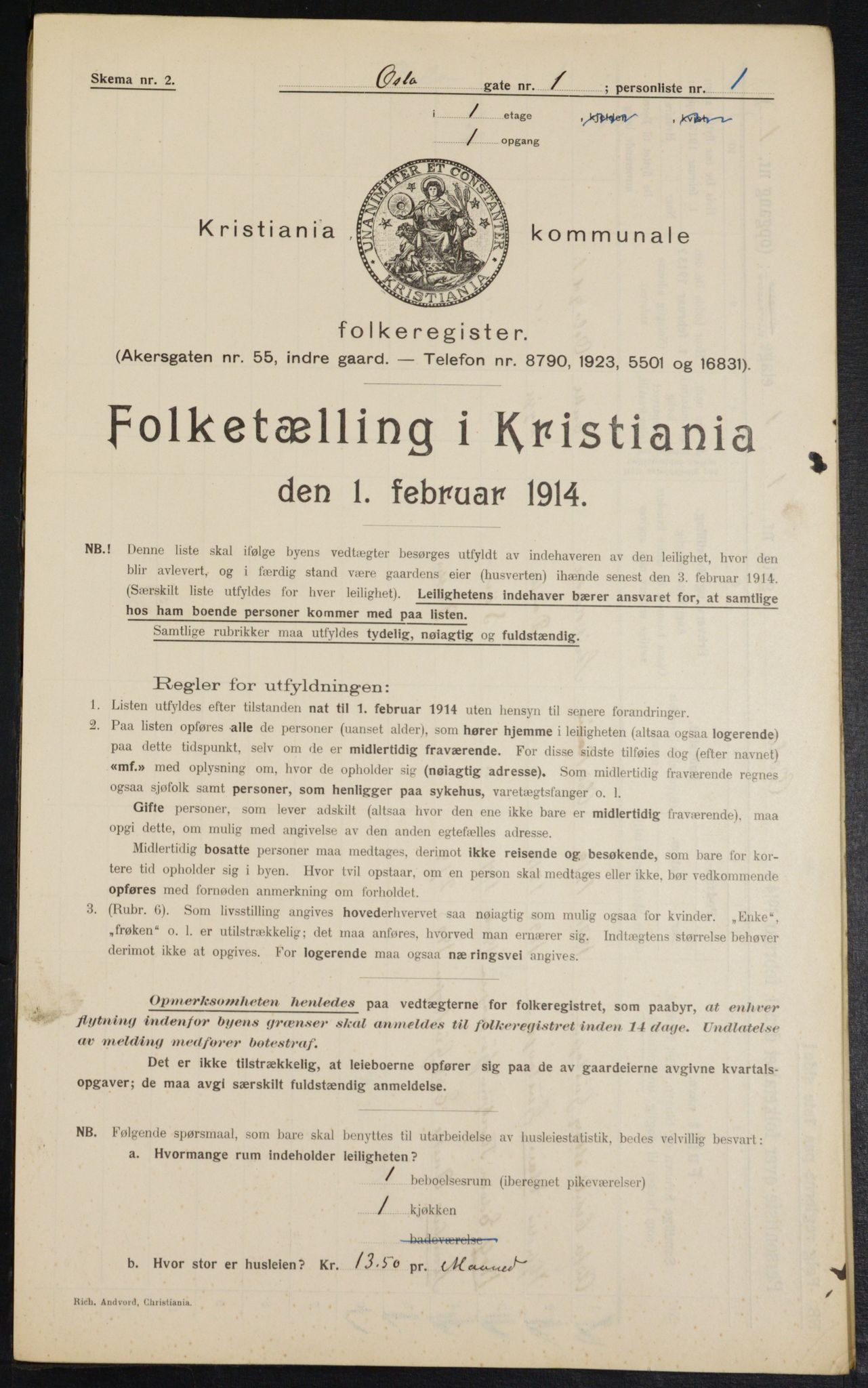 OBA, Kommunal folketelling 1.2.1914 for Kristiania, 1914, s. 77019