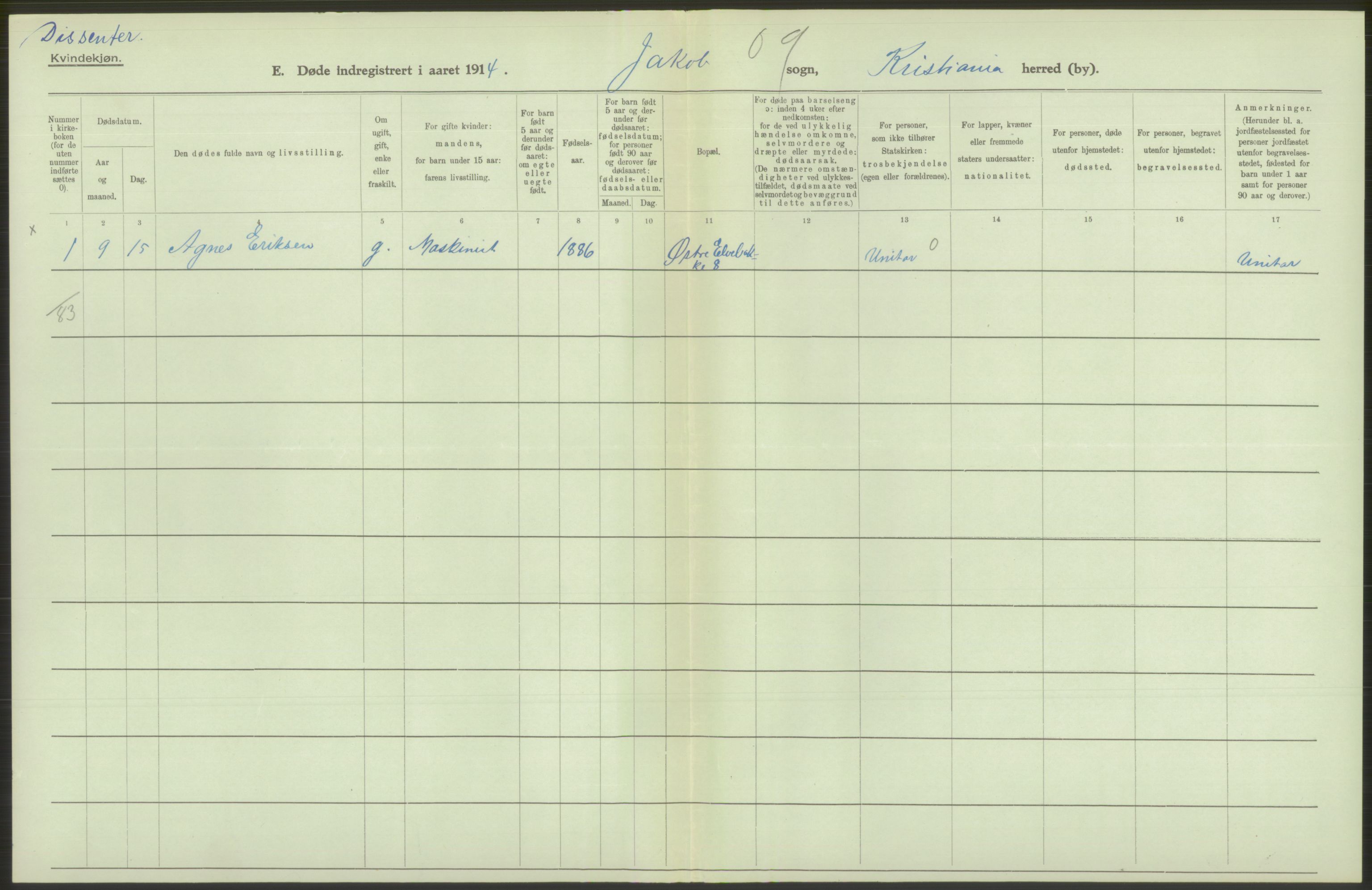 Statistisk sentralbyrå, Sosiodemografiske emner, Befolkning, AV/RA-S-2228/D/Df/Dfb/Dfbd/L0008: Kristiania: Døde, 1914, s. 566