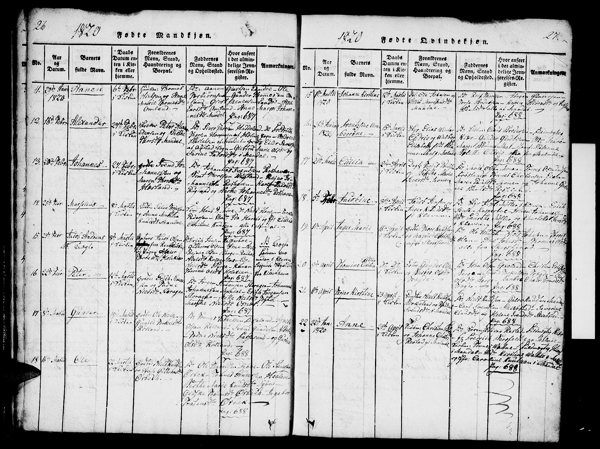 Mandal sokneprestkontor, AV/SAK-1111-0030/F/Fa/Faa/L0010: Ministerialbok nr. A 10, 1817-1830, s. 26-27