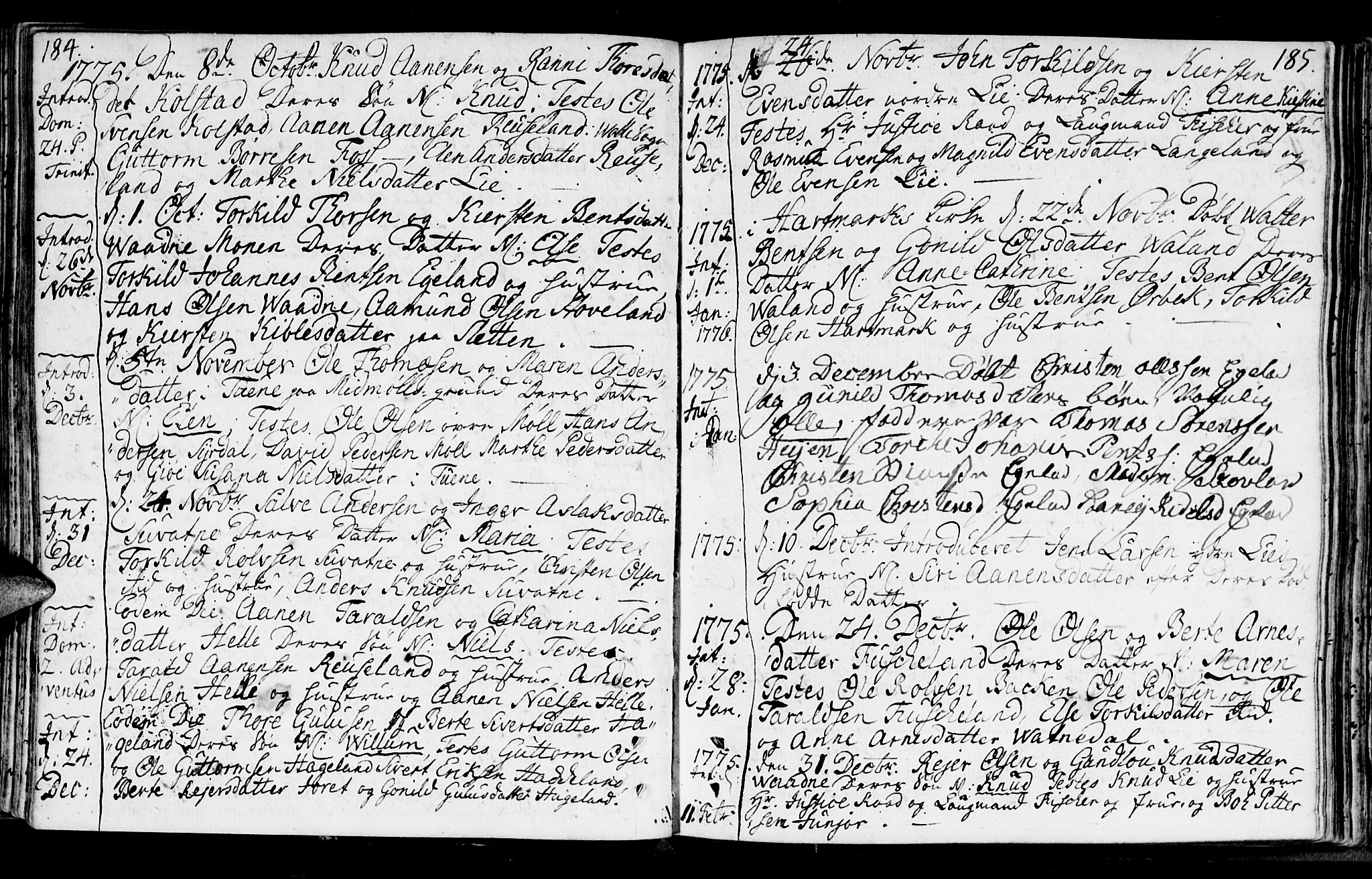 Holum sokneprestkontor, AV/SAK-1111-0022/F/Fa/Faa/L0002: Ministerialbok nr. A 2, 1756-1780, s. 184-185
