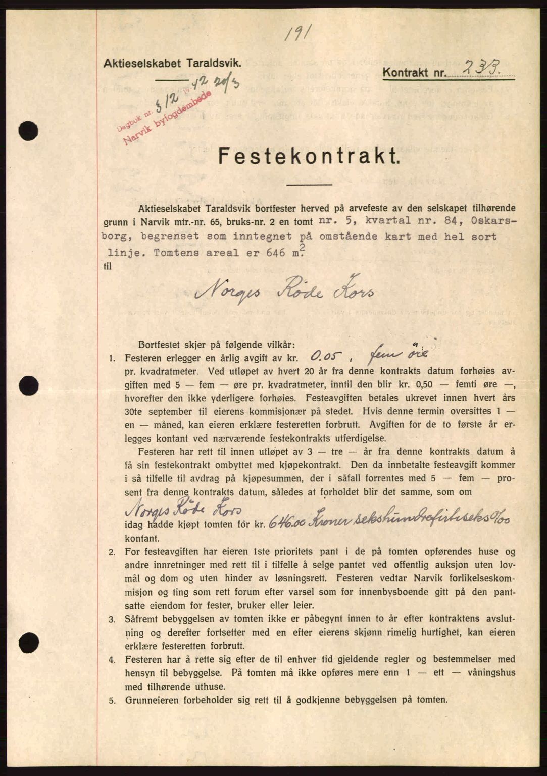 Narvik sorenskriveri, SAT/A-0002/1/2/2C/2Ca: Pantebok nr. A19, 1942-1943, Dagboknr: 312/1942