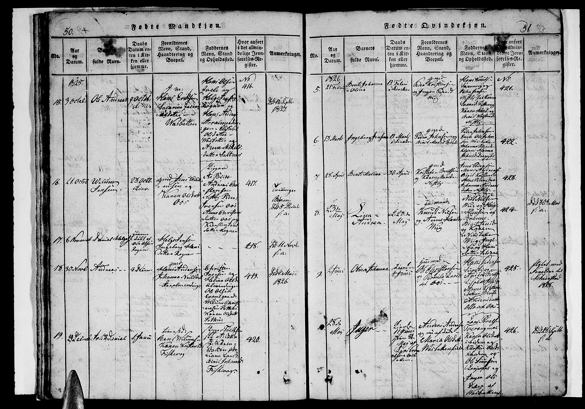 Ministerialprotokoller, klokkerbøker og fødselsregistre - Nordland, SAT/A-1459/847/L0676: Klokkerbok nr. 847C04, 1821-1853, s. 50-51