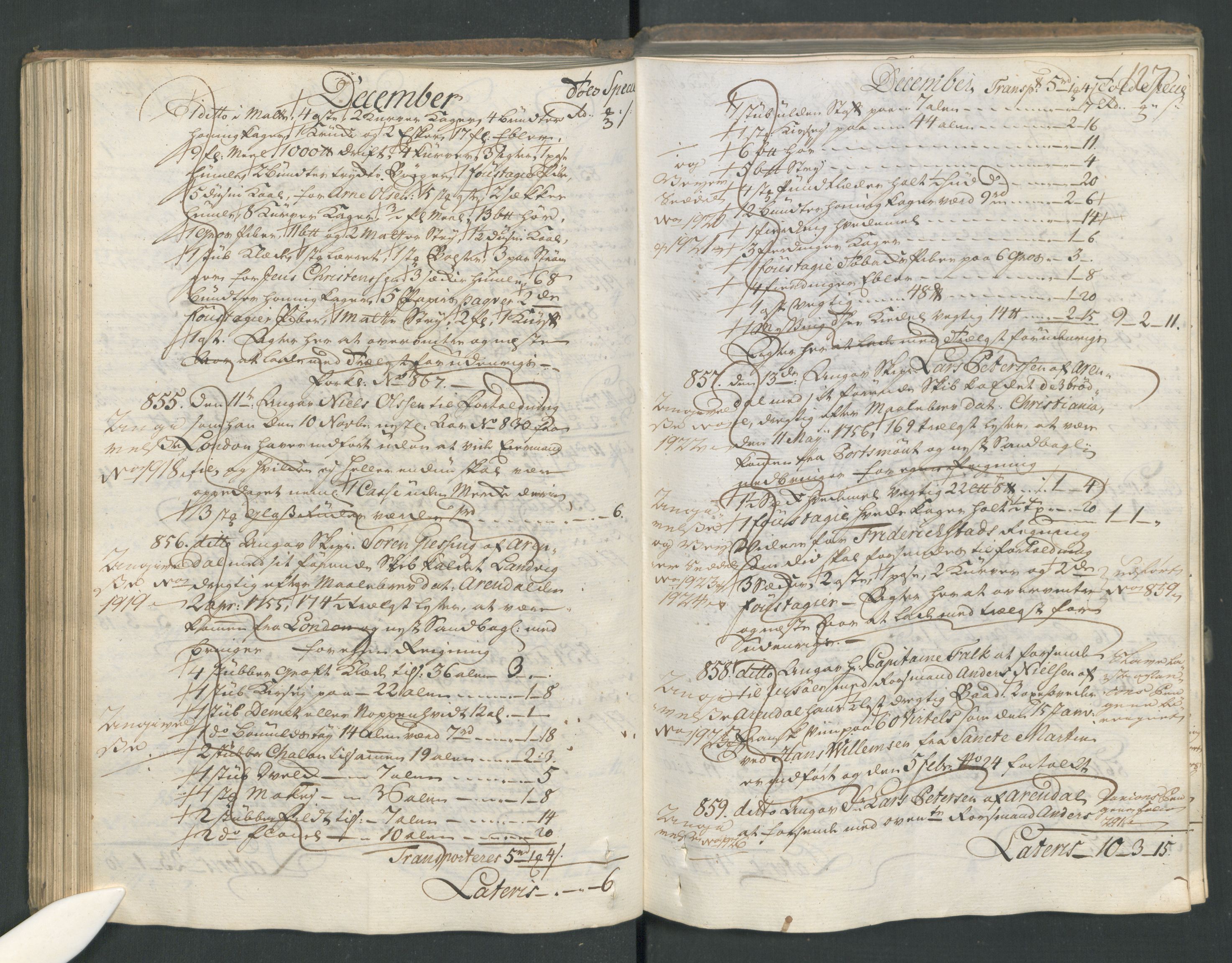 Generaltollkammeret, tollregnskaper, AV/RA-EA-5490/R15/L0029/0001: Tollregnskaper Arendal / Inngående hovedtollbok, 1756, s. 126b-127a