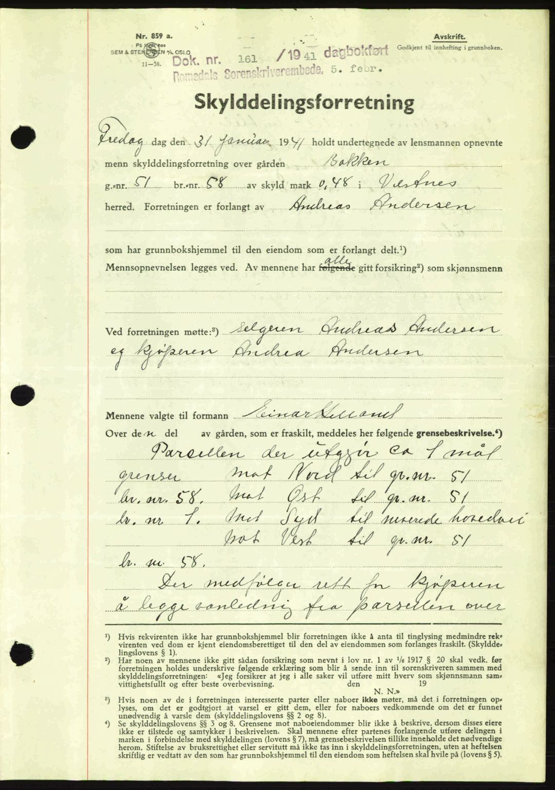 Romsdal sorenskriveri, SAT/A-4149/1/2/2C: Pantebok nr. A9, 1940-1941, Dagboknr: 161/1941