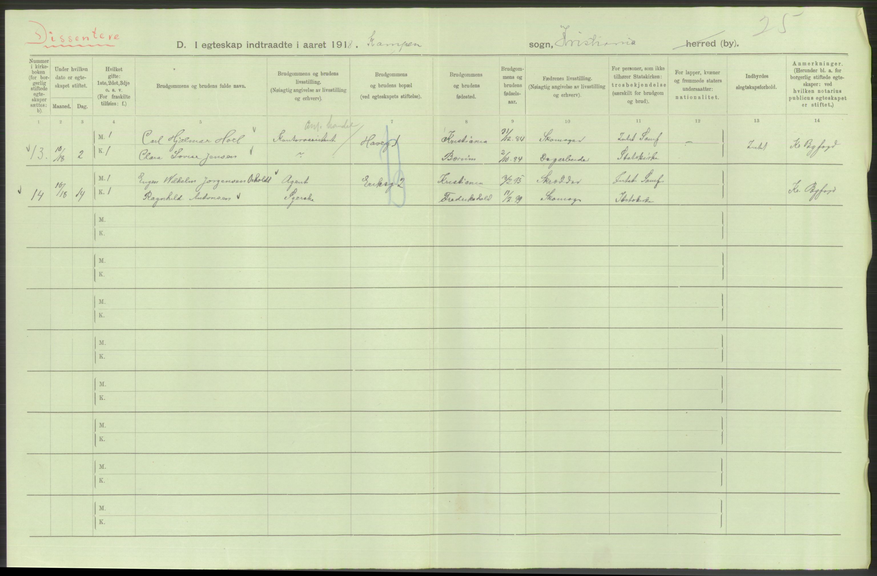 Statistisk sentralbyrå, Sosiodemografiske emner, Befolkning, AV/RA-S-2228/D/Df/Dfb/Dfbh/L0009: Kristiania: Gifte, 1918, s. 914