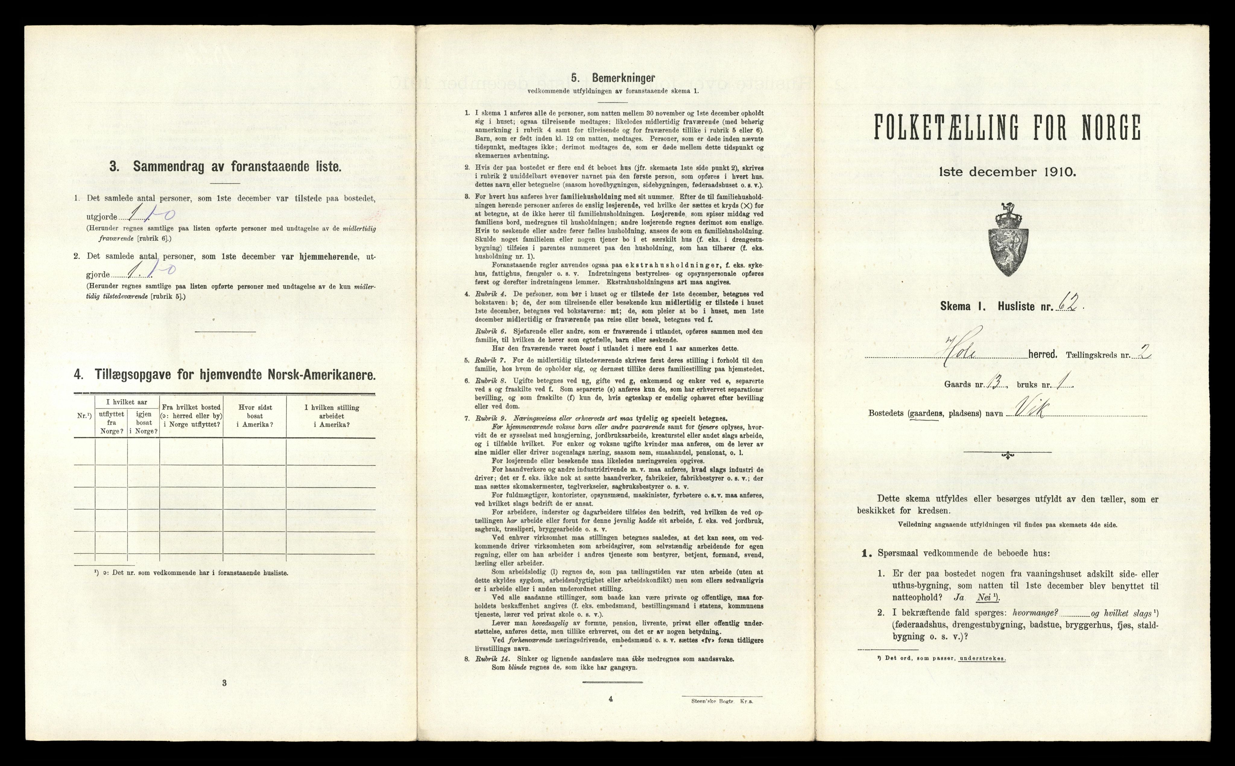 RA, Folketelling 1910 for 0612 Hole herred, 1910, s. 332